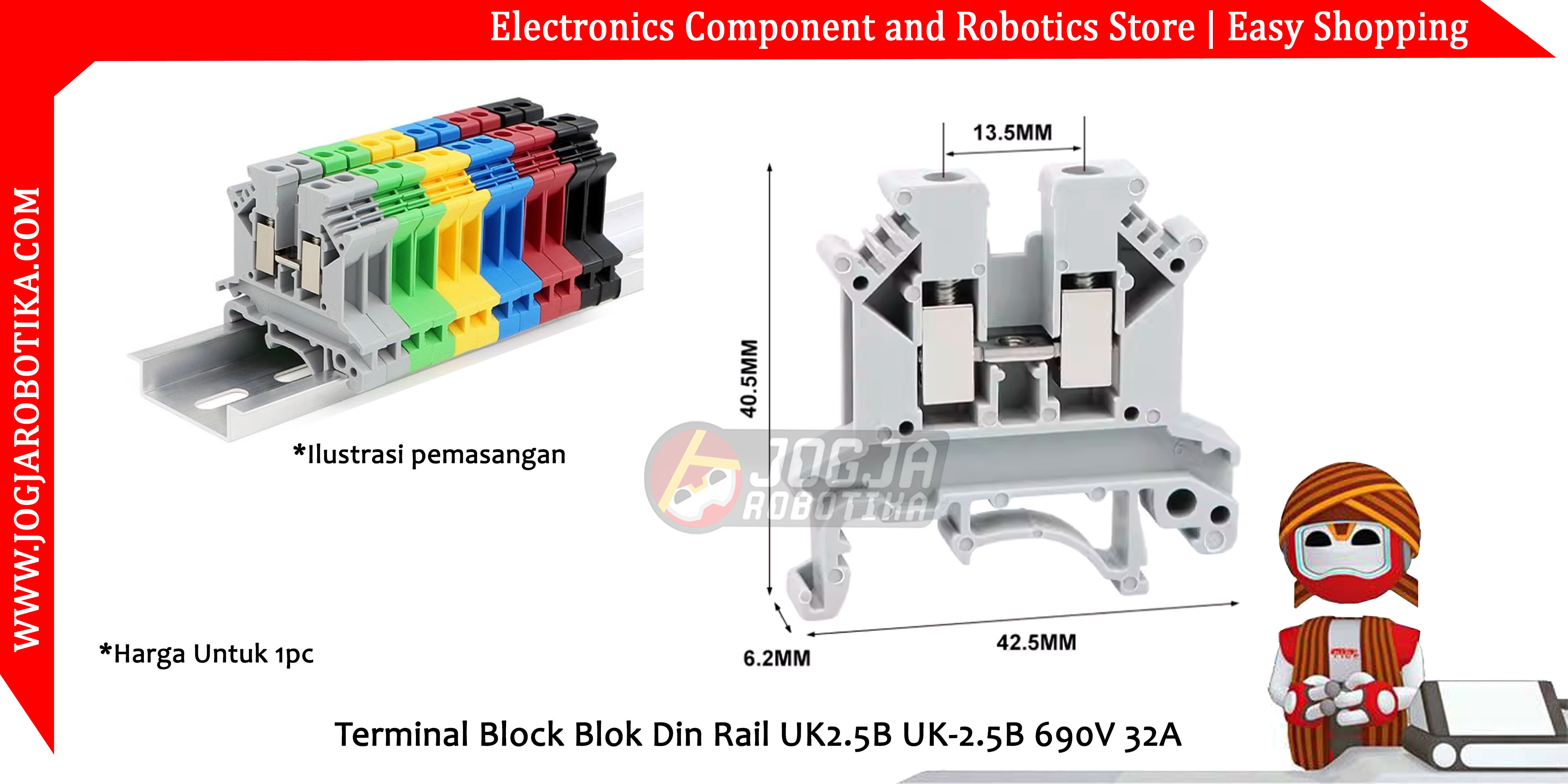 Terminal Block Blok Din Rail UK6N UK-6N 800V 57A