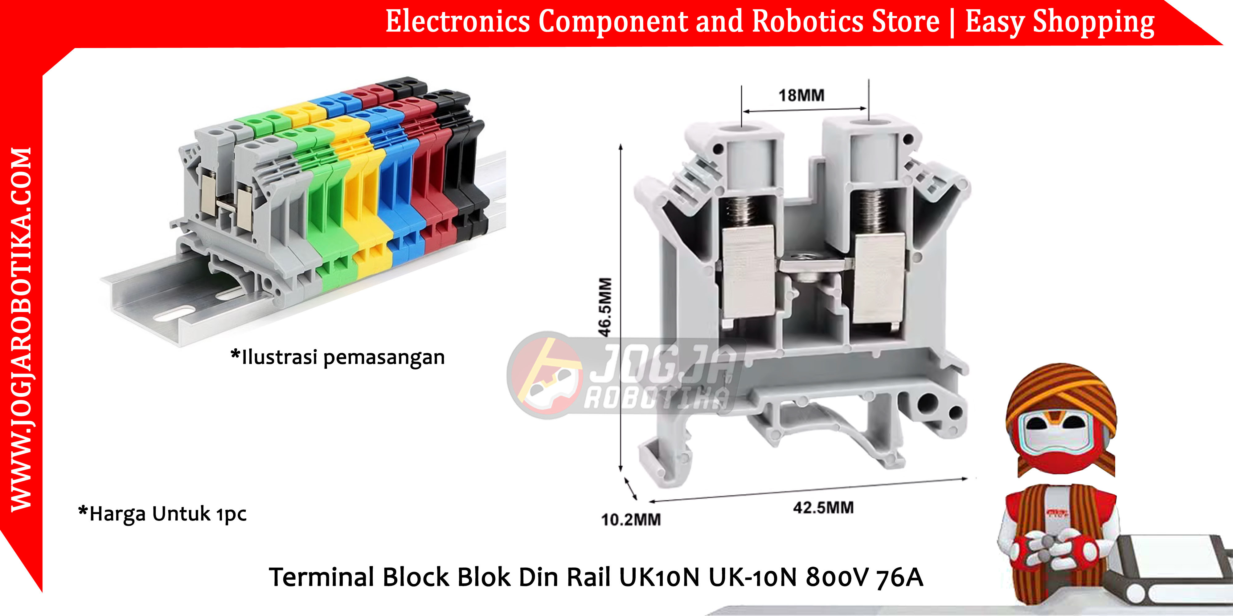Terminal Block Blok Din Rail UK10N UK-10N 800V 76A