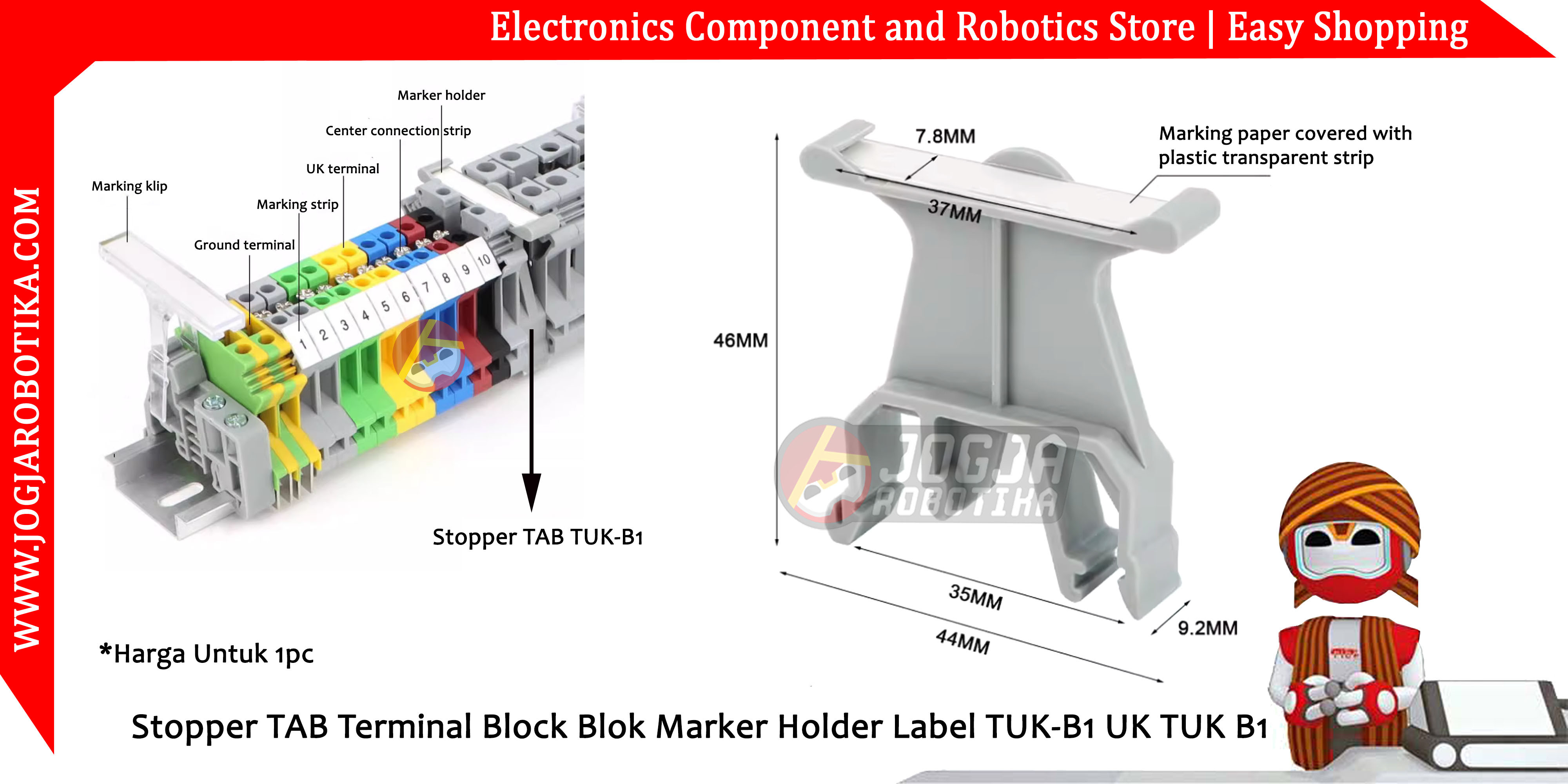 Stopper TAB Terminal Block Blok Marker Holder Label TUK-B1 UK TUK B1