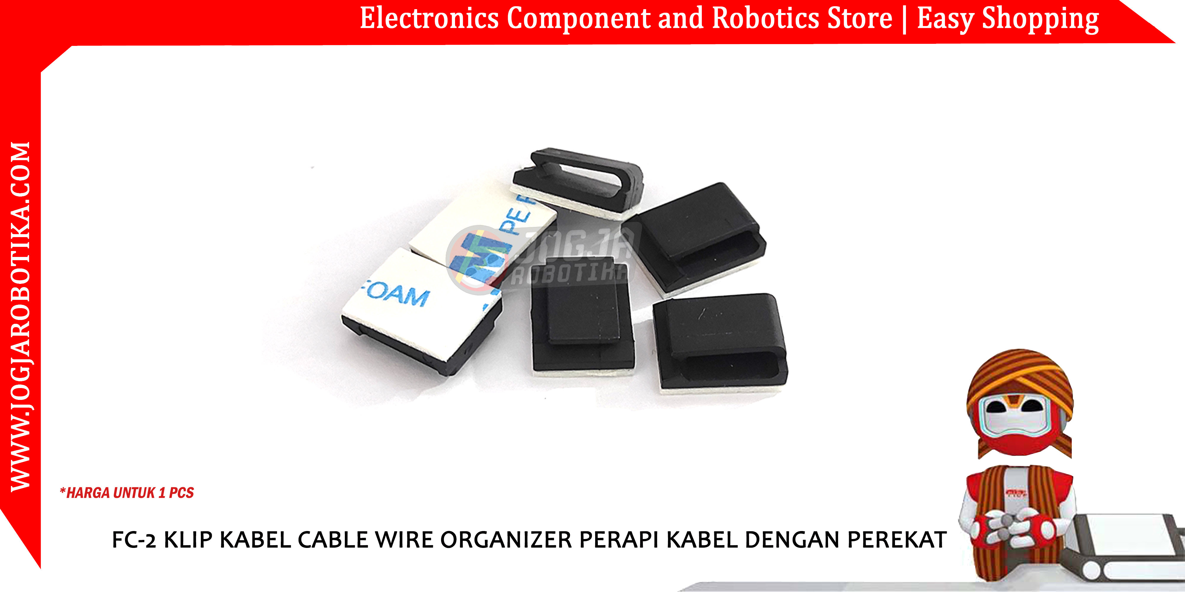 FC-2 KLIP KABEL CABLE WIRE ORGANIZER PERAPI KABEL DENGAN PEREKAT - HITAM