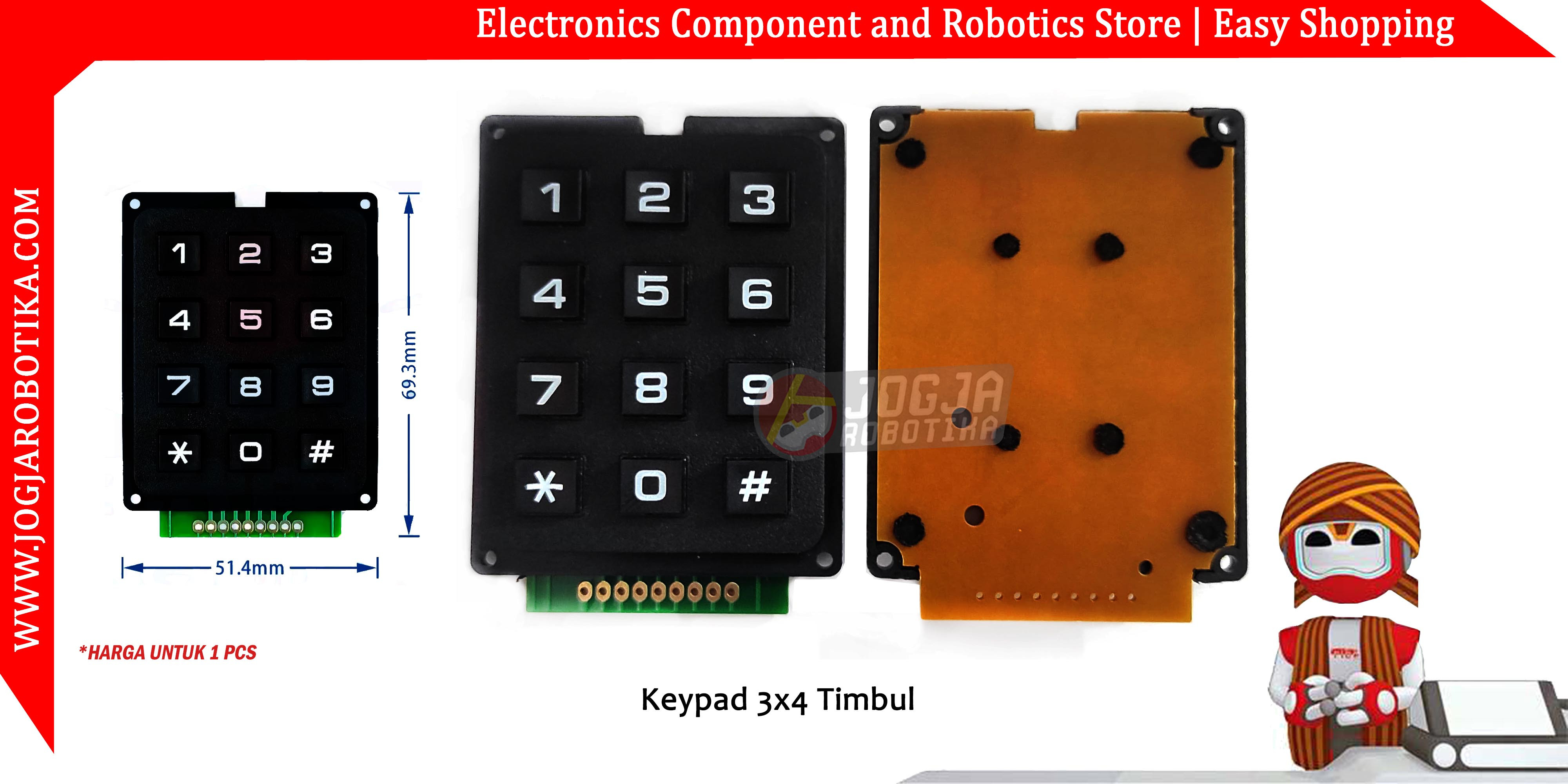 Keypad 3x4 Timbul 50x65x10mm