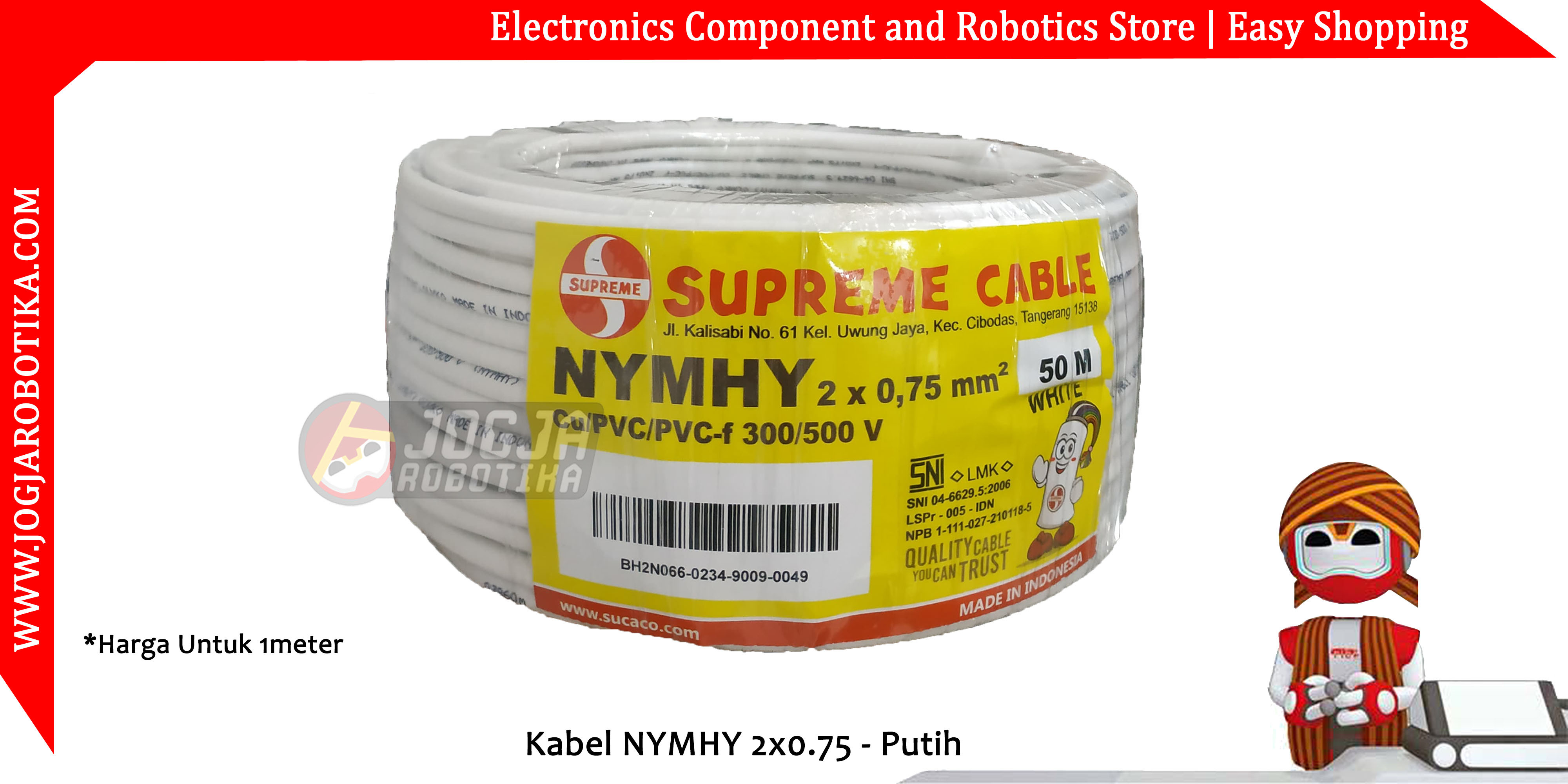 Kabel NYMHY 2x0.75 - Putih