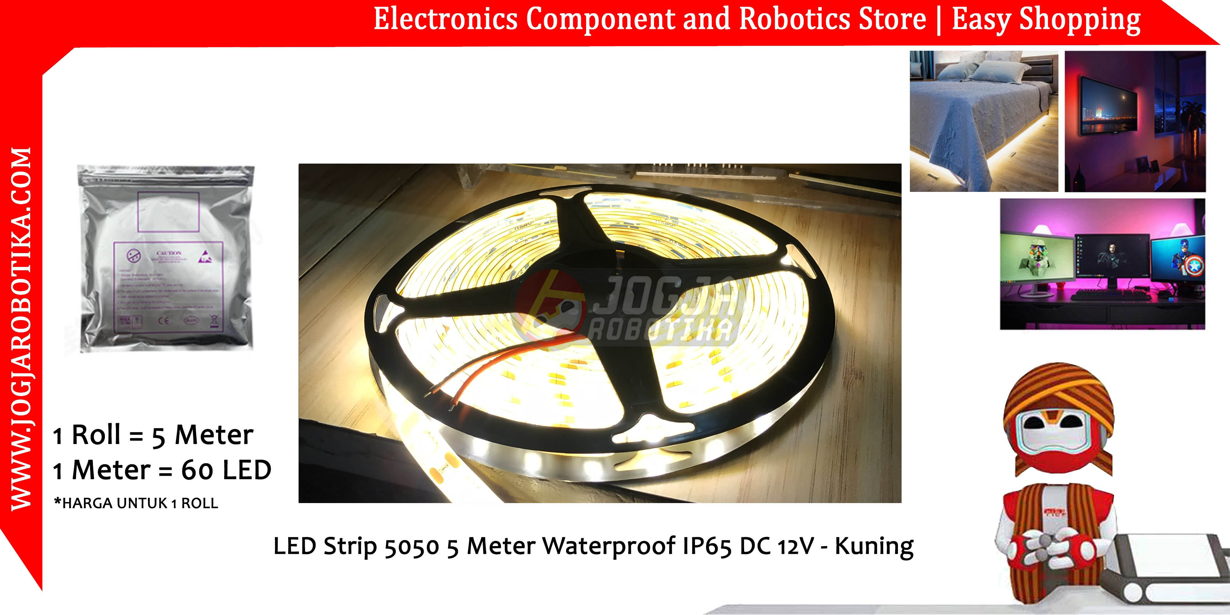 LED Strip Yellow 5050 5 Meter Waterproof IP65 DC 12V - Kuning