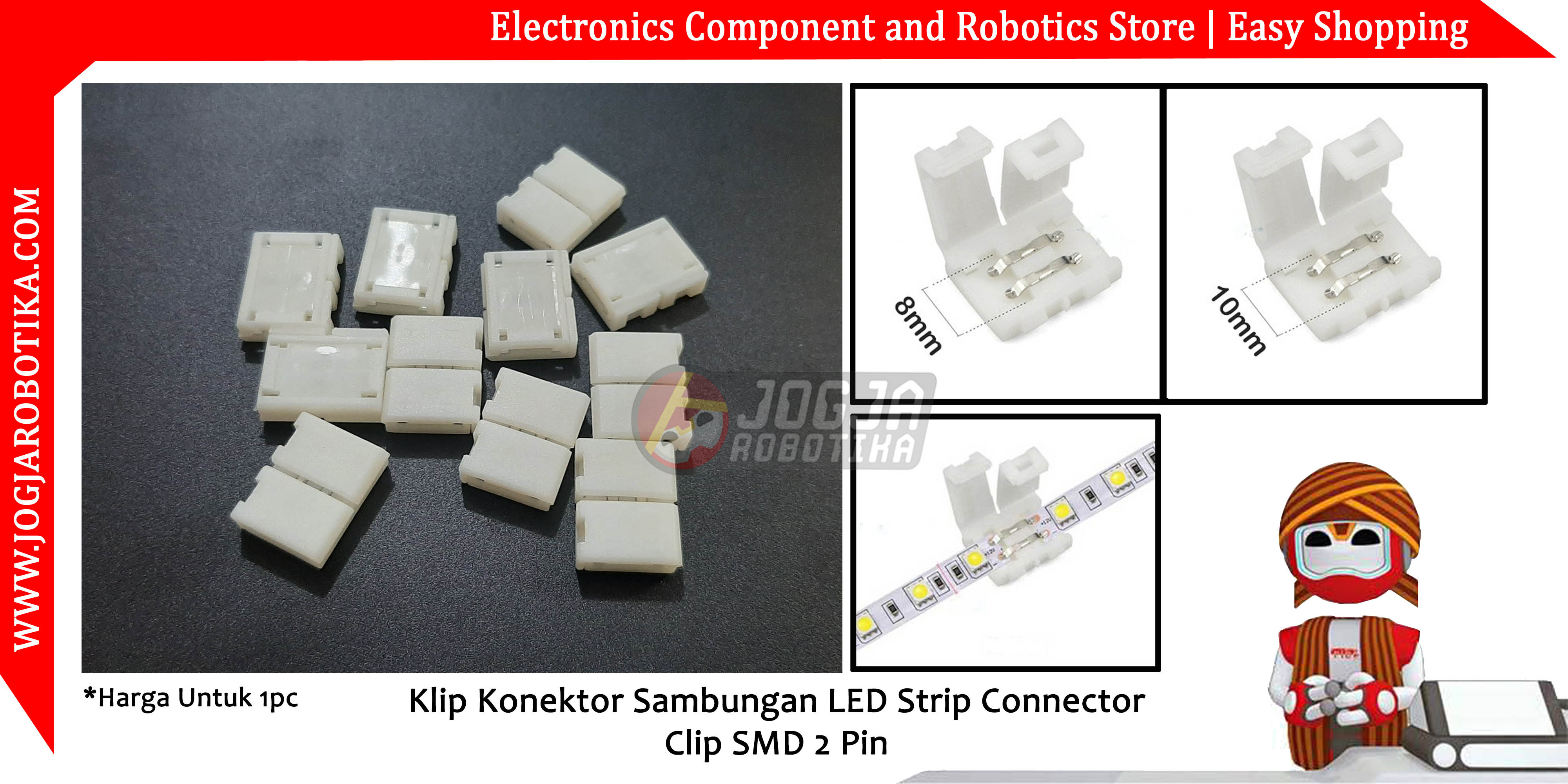 Klip Konektor Sambungan LED Strip Connector Clip SMD 3528 2835 2 Pin 8mm