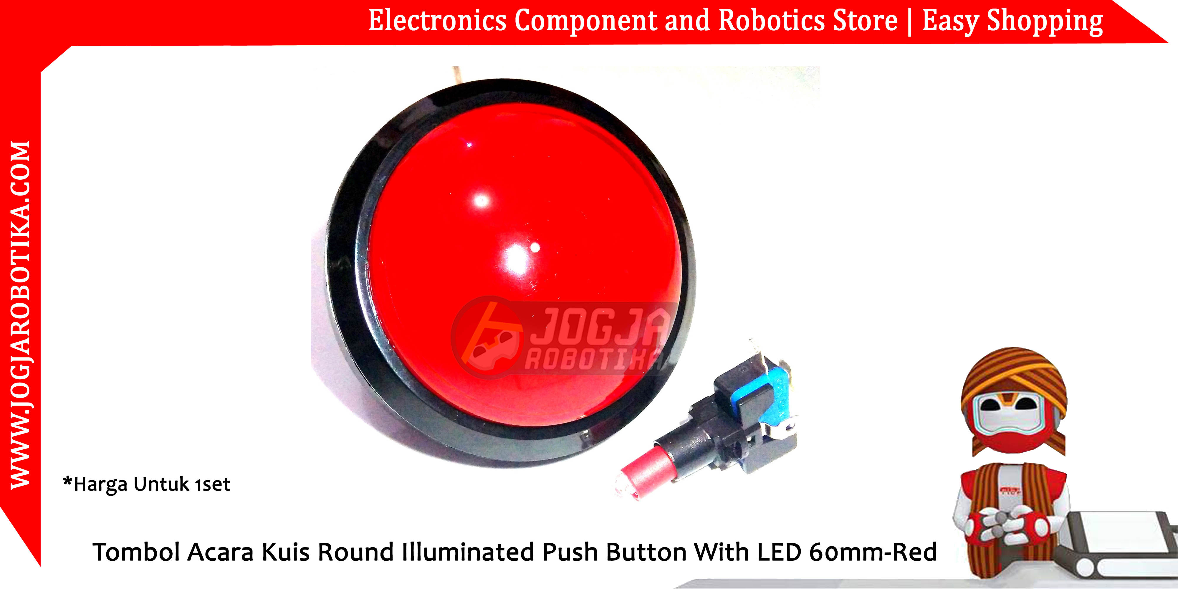 Tombol Acara Kuis Round Illuminated Push Button With LED 60mm-Red