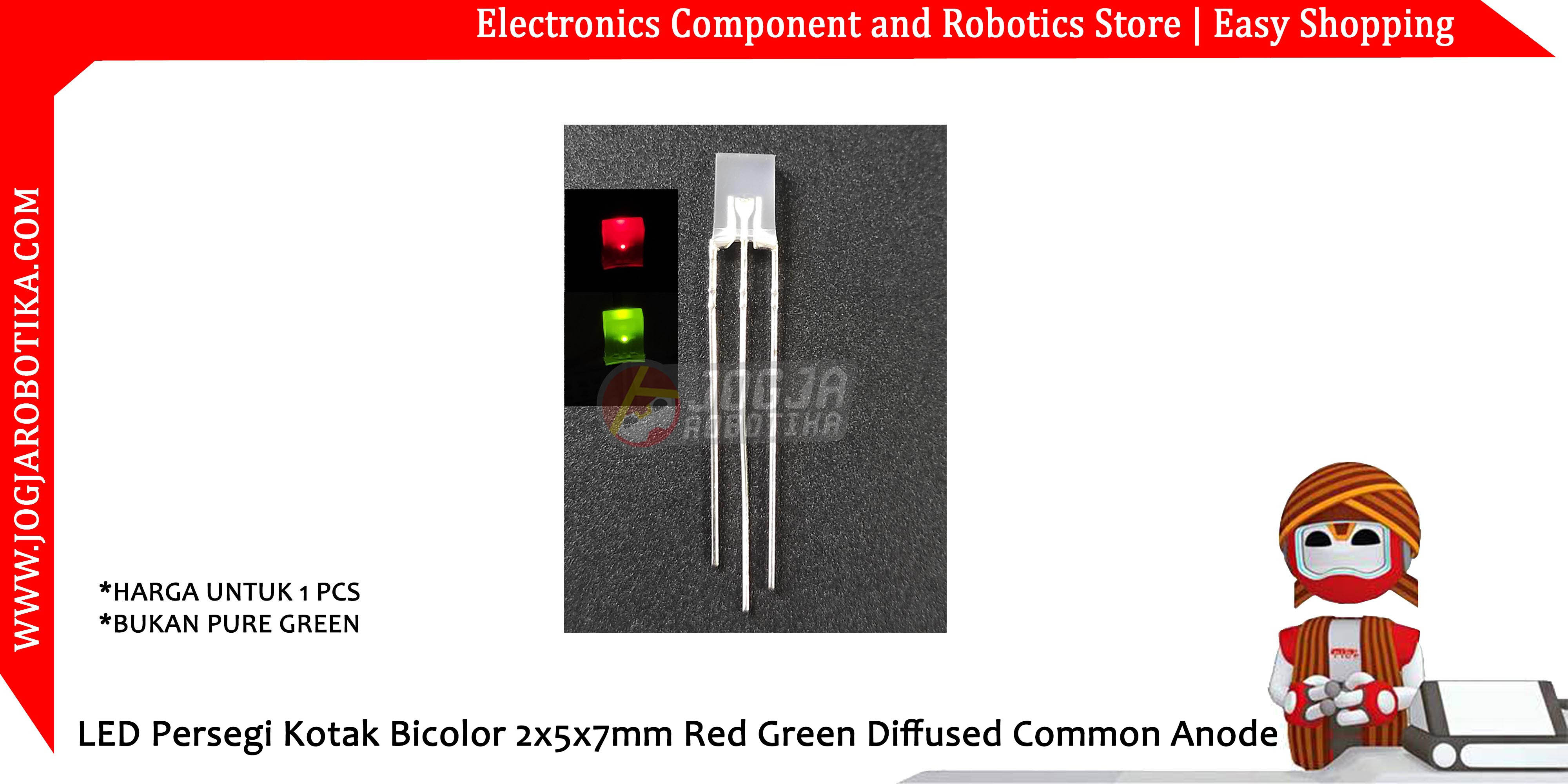 LED Persegi Kotak Bicolor 2x5x7mm Red Green Common Cathode Diffused