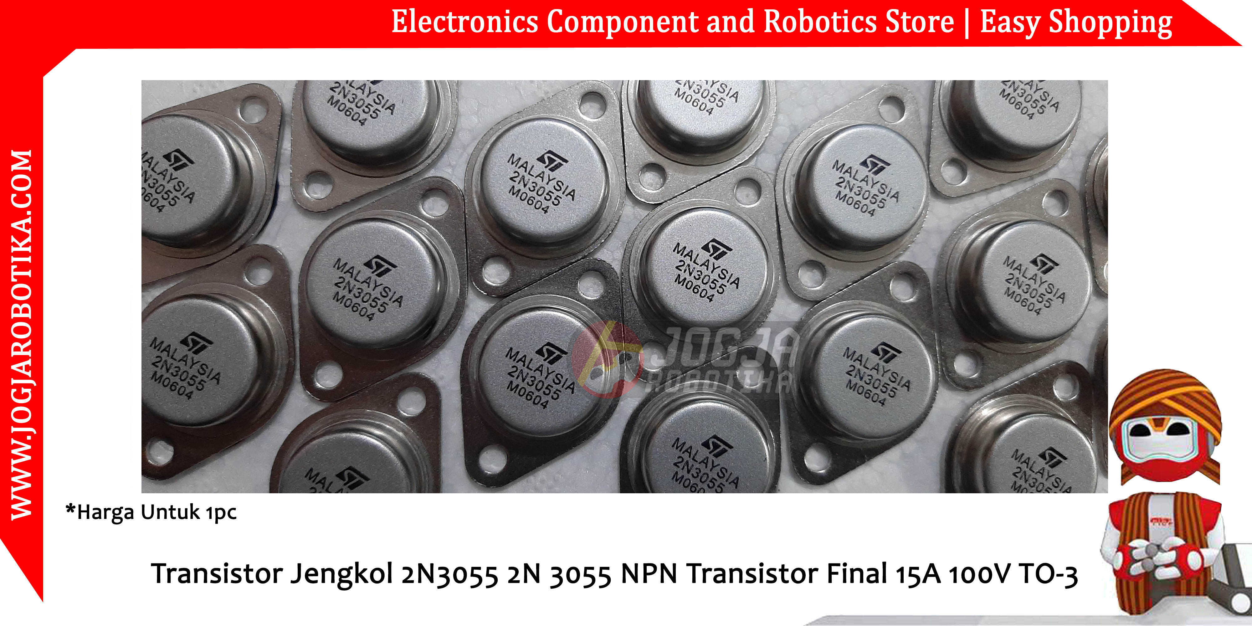 Transistor Jengkol 2N3055 2N 3055 NPN Transistor Final 15A 100V TO-3