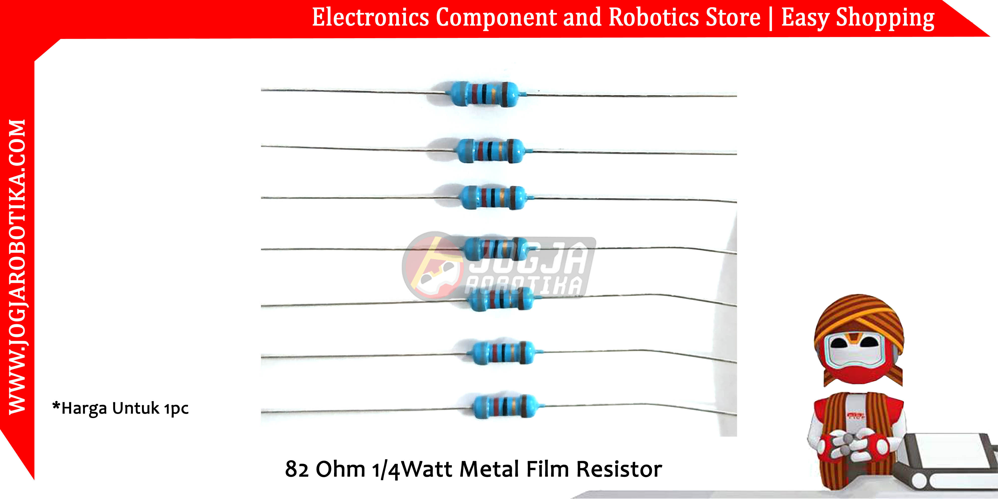 82 Ohm 1/4 Watt Metal Film Resistor 1%