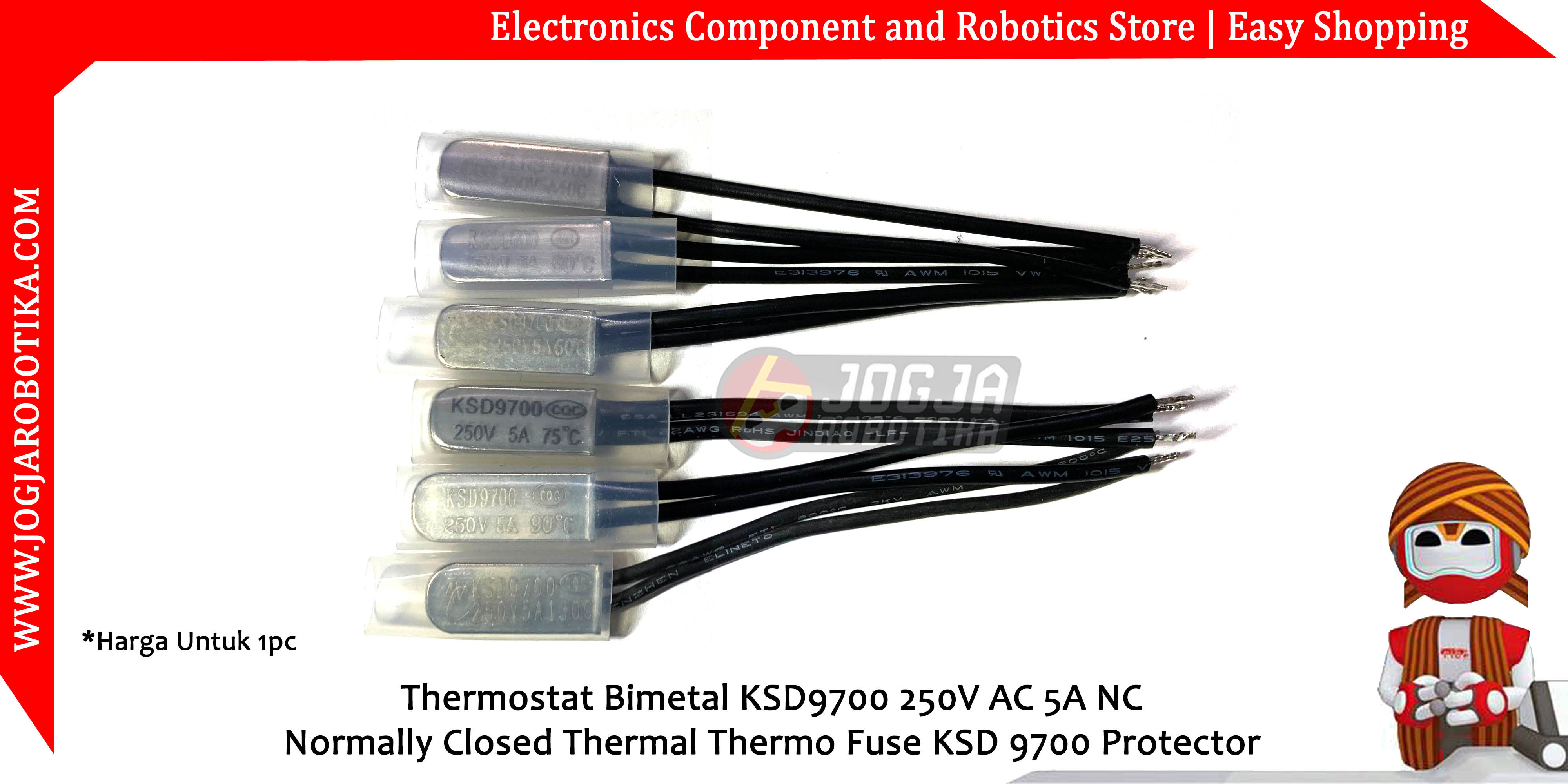 Thermostat Bimetal KSD9700 250V AC 5A NC Normally Closed Thermal Thermo Fuse KSD 9700 Protector - 50°C