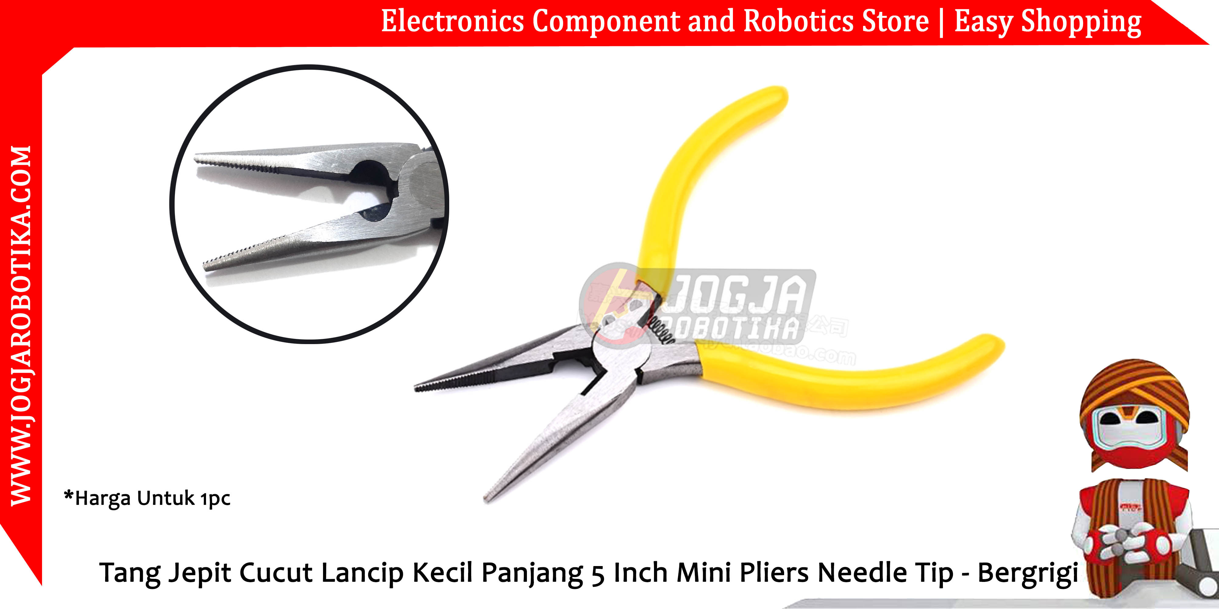 Tang Jepit Cucut Lancip Kecil Panjang 5 Inch Mini Pliers Needle Tip - Bergrigi
