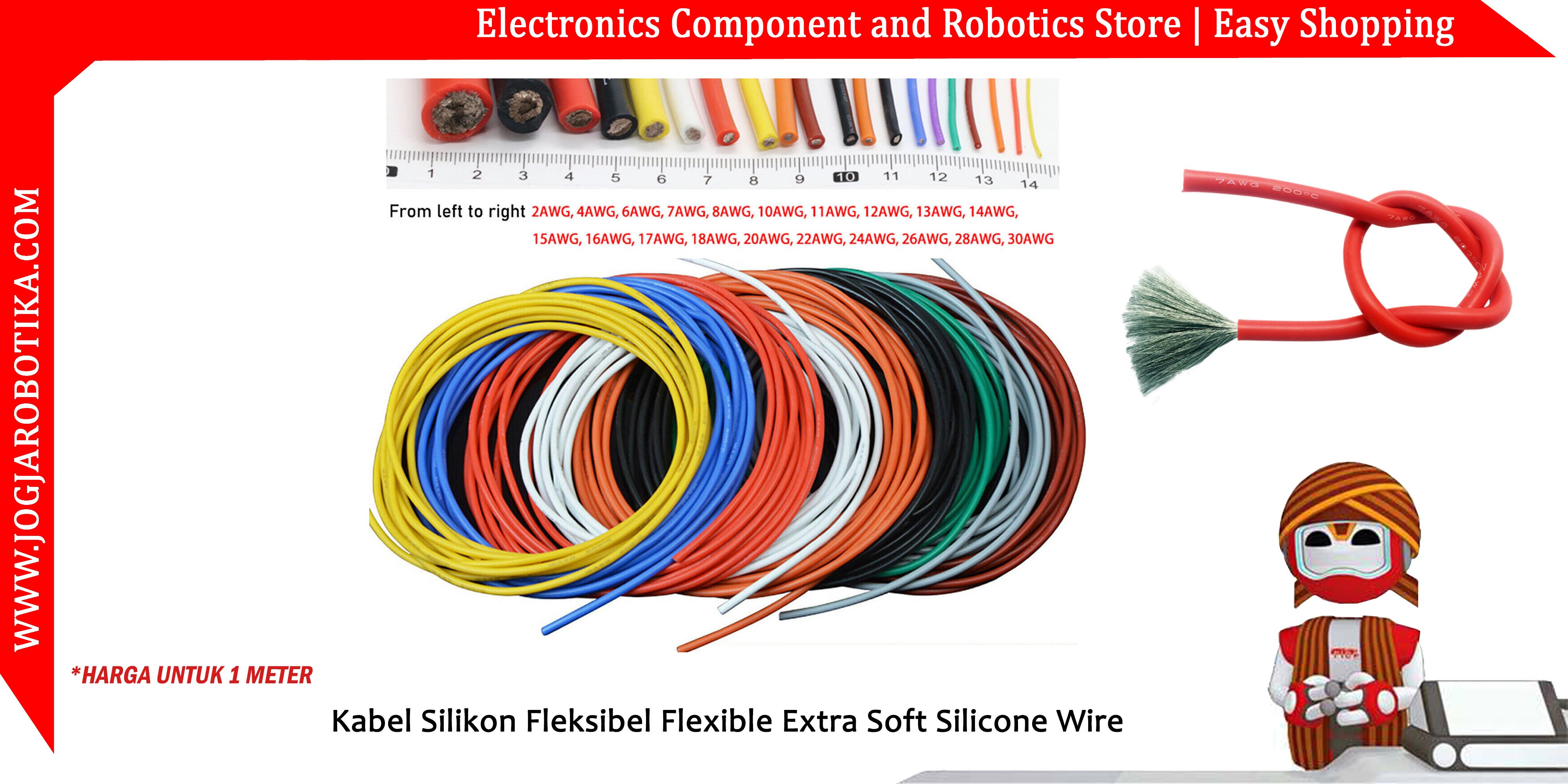 Kabel Silikon Fleksibel 22 AWG Flexible Silicone Wire AWG 22 - HITAM