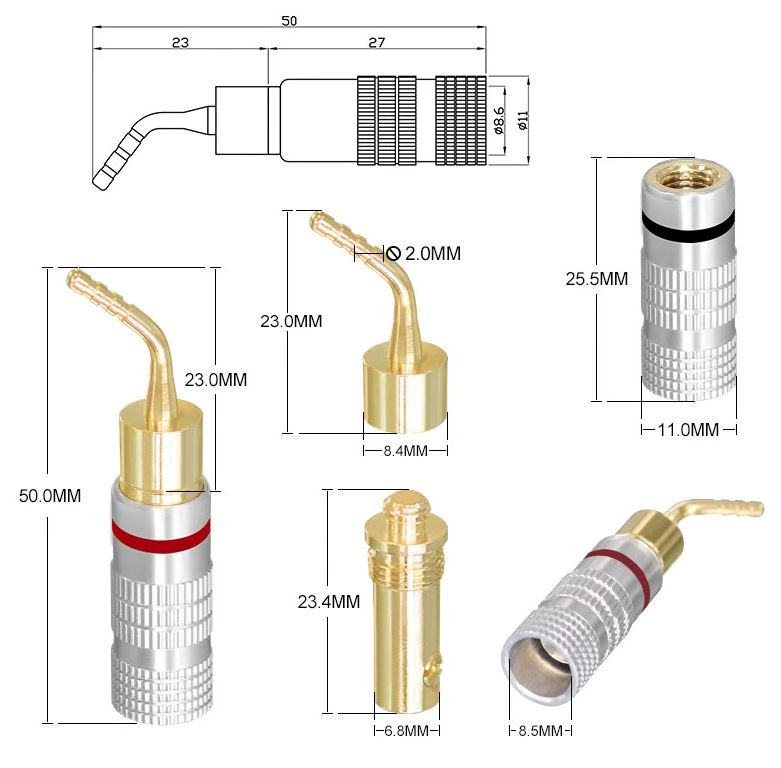 Jack Banana Plug Speaker Nakamichi Jack Curved Needle 2mm Copper Gold Plated Screw Type 1 Set