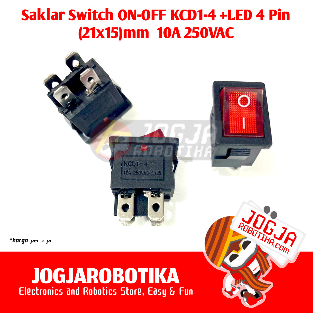 Saklar On-Off AC KCD1-101 Rocker Switch 19x12MM-RED