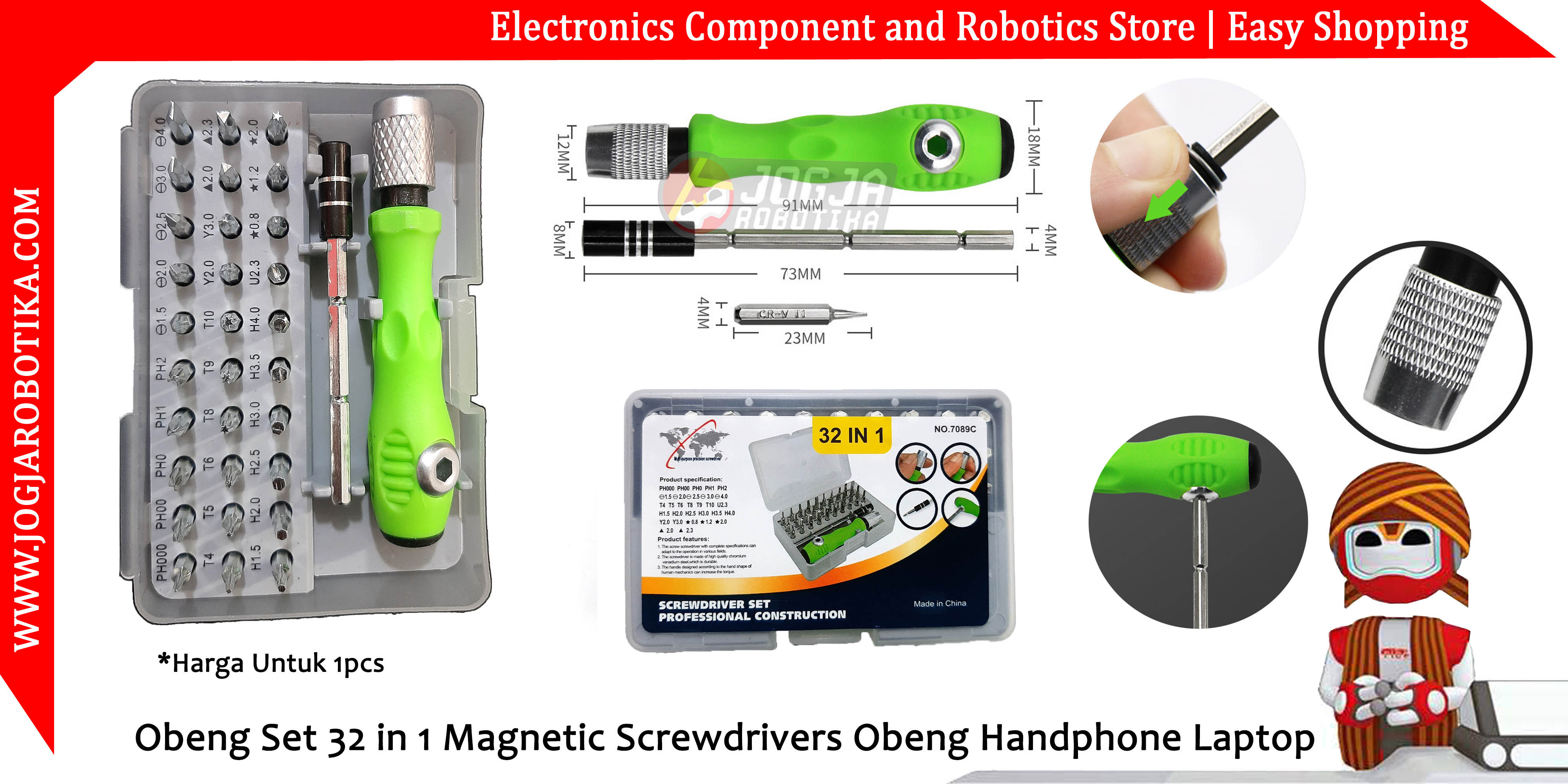 Obeng Set 32 in 1 Magnetic Screwdrivers Obeng Handphone Laptop