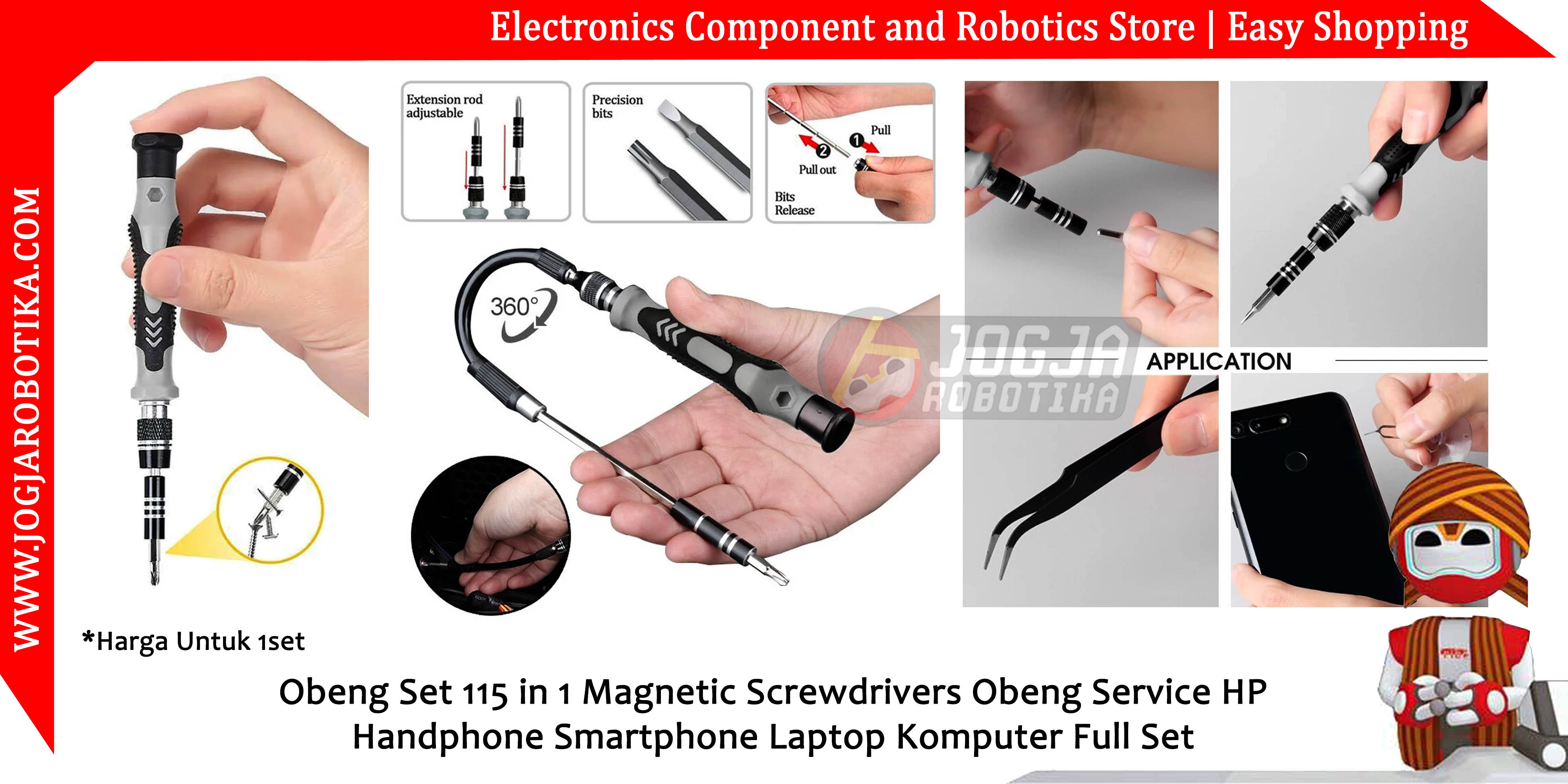 Obeng Set 115 in 1 Magnetic Screwdrivers Obeng Service HP Handphone Smartphone Laptop Komputer Full Set
