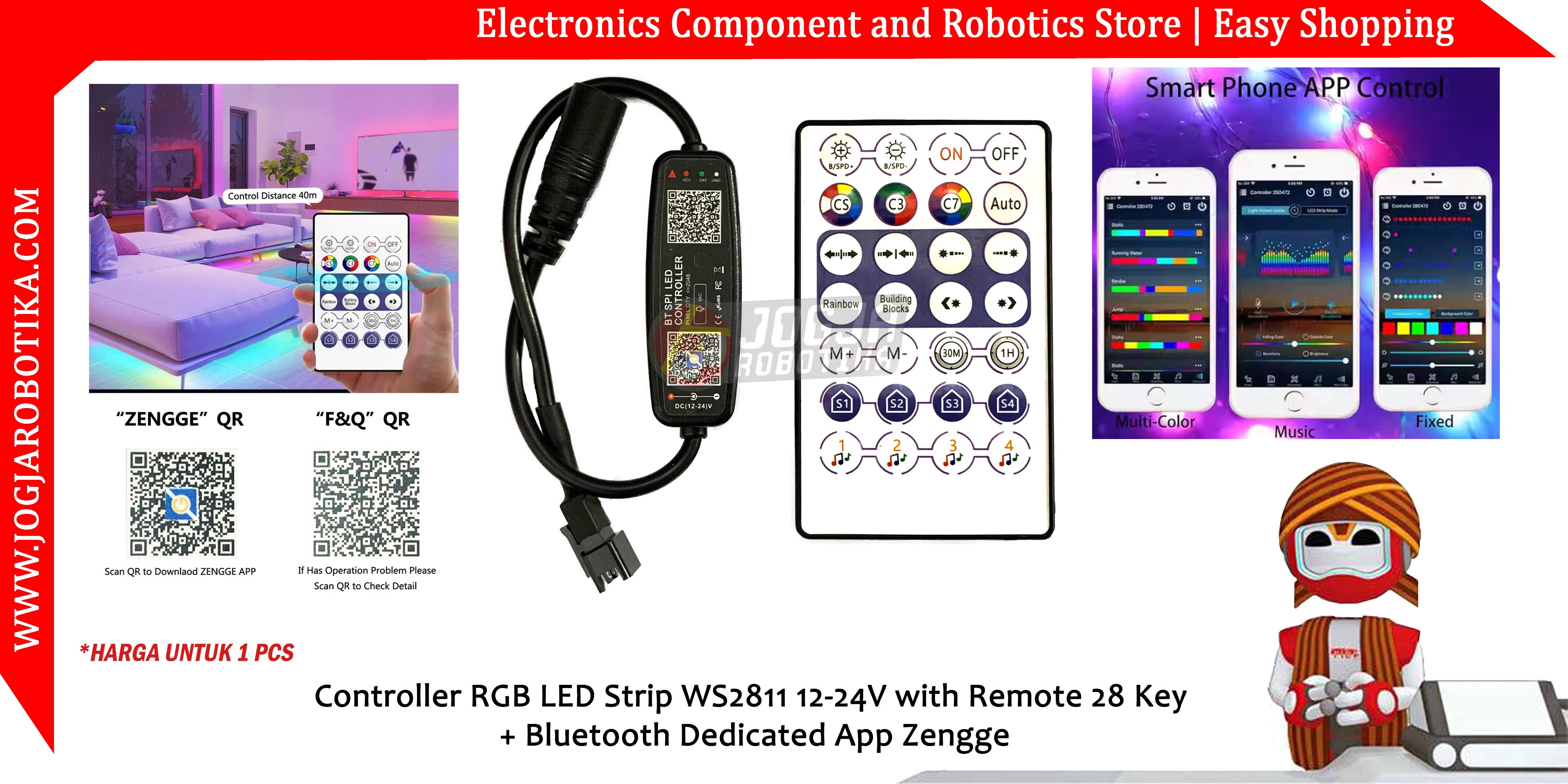 Controller RGB LED Strip WS2811 12-24V with Remote 28 Key + Bluetooth Dedicated App Zengge