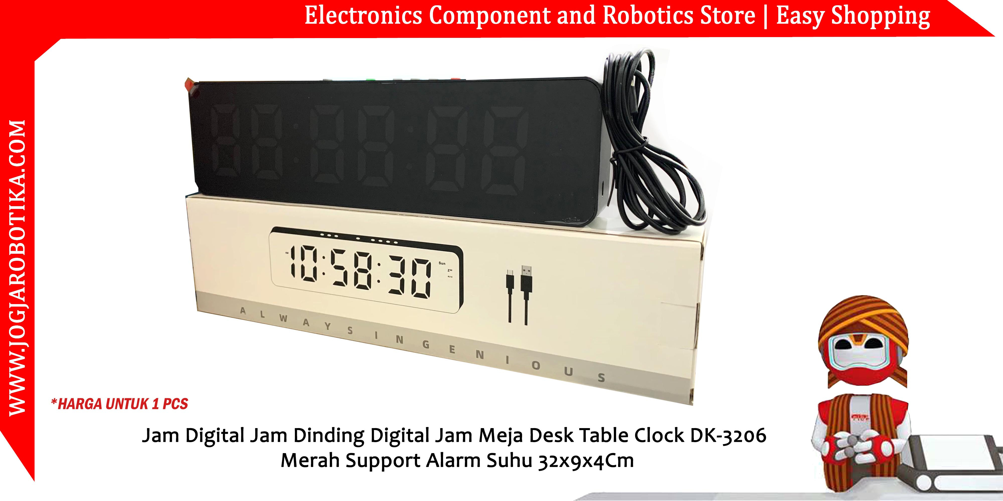 Jam Digital Jam Dinding Digital Jam Meja Desk Table Clock DK-3206 Merah Support Alarm Suhu 32x4x9Cm
