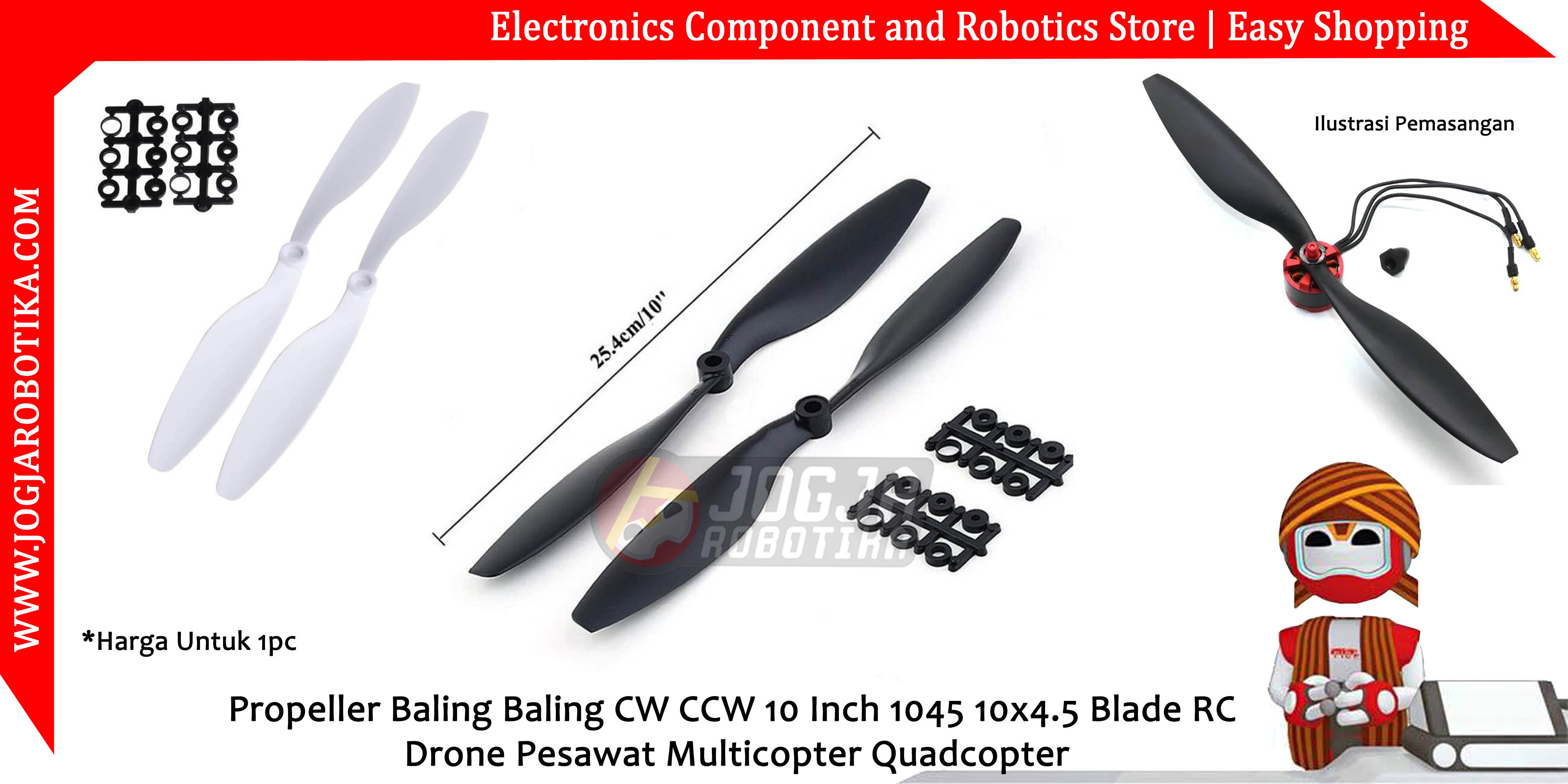 Propeller Baling Baling CW CCW 10 Inch 1045 10x4.5 Blade RC Drone Pesawat Multicopter Quadcopter - Putih