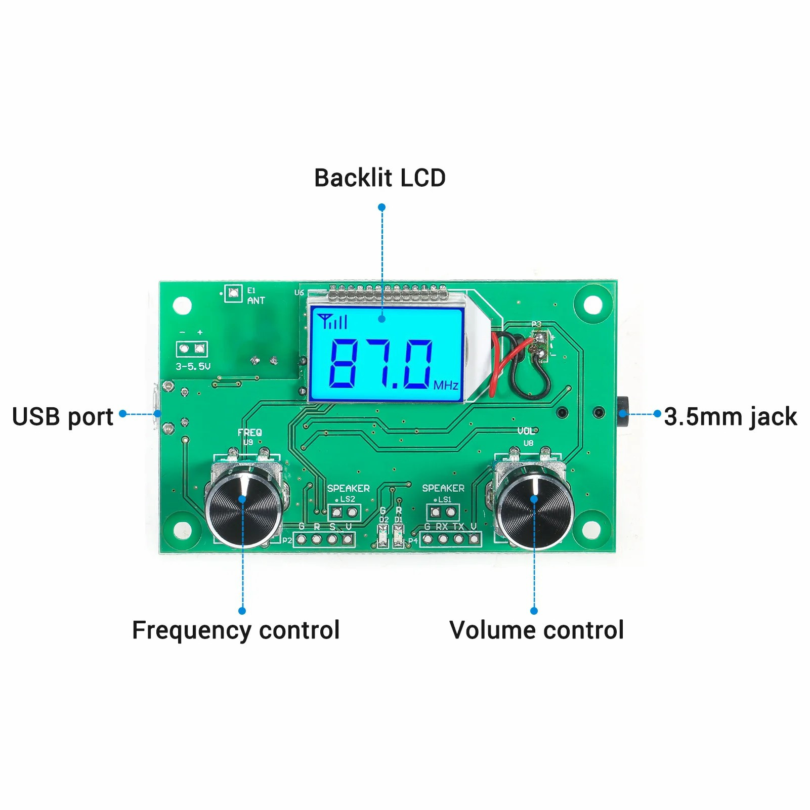 Digital Stereo FM Radio Receiver RX LCD Penerima Radio 76MHz-108MHz  DSP PLL Module