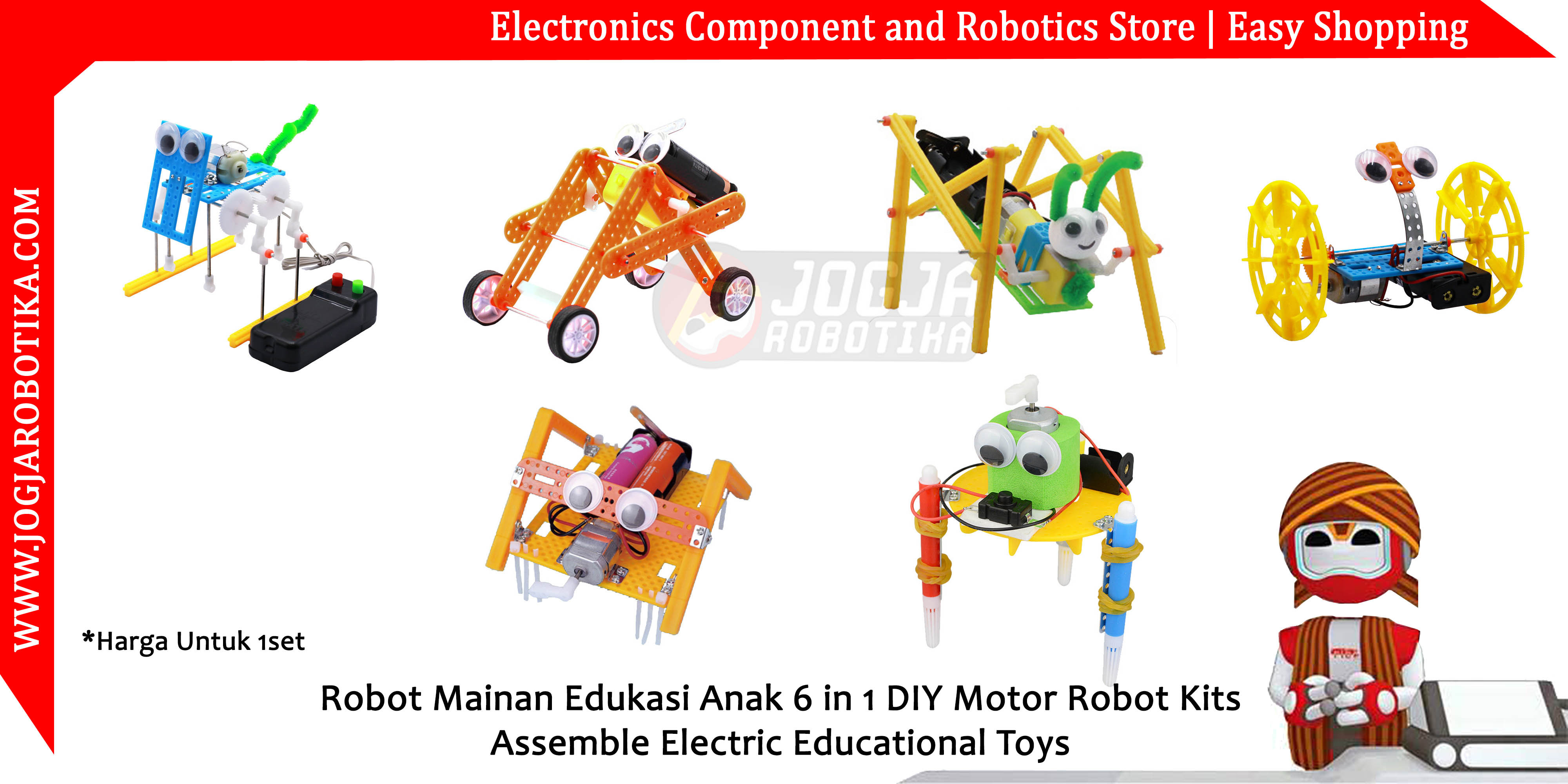 Robot Mainan Edukasi Anak 6 in 1 DIY Motor Robot Kits Assemble Electric Educational Toys