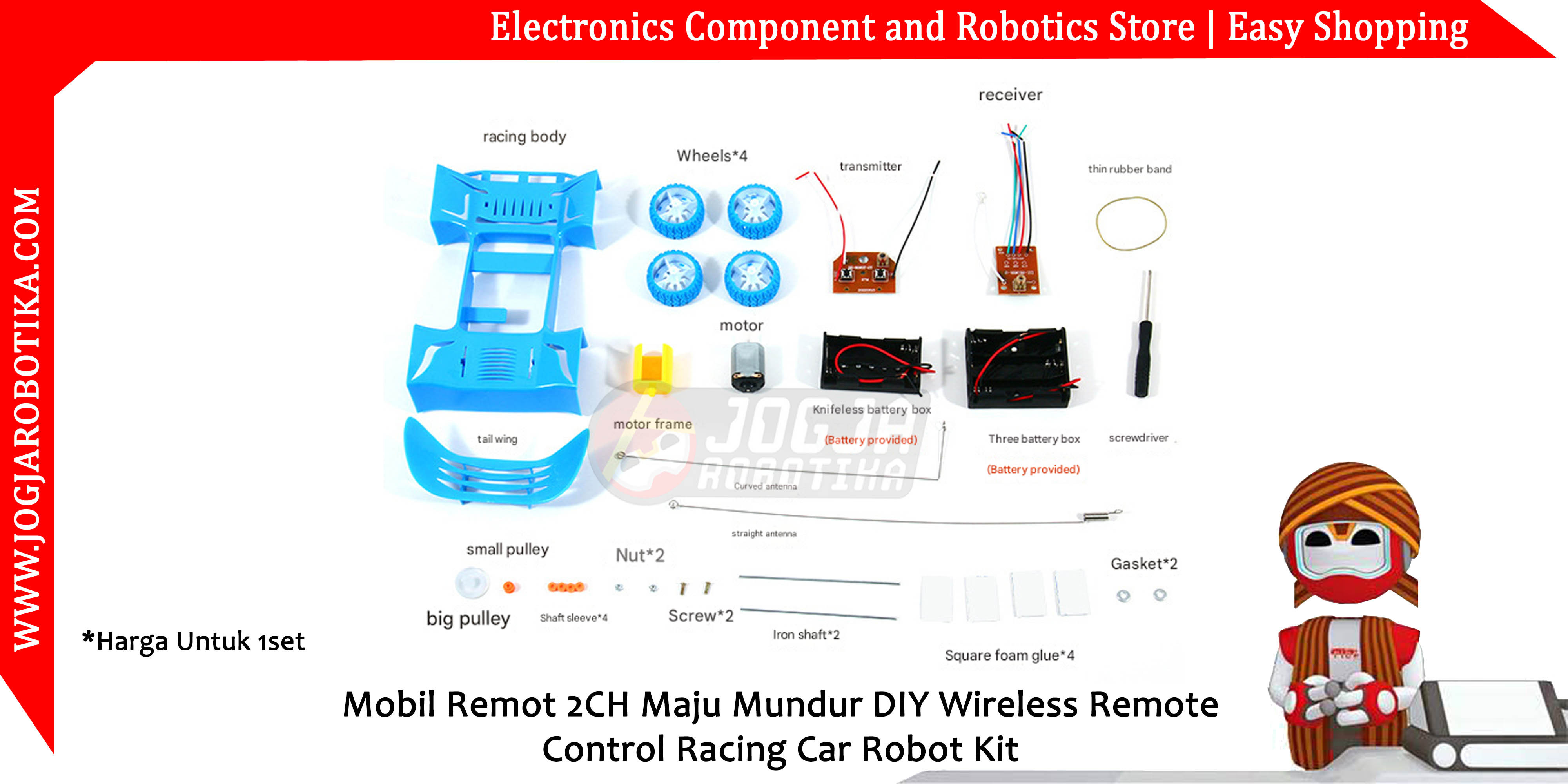 Mobil Remot 2CH Maju Mundur DIY Wireless Remote Control Racing Car Robot Kit