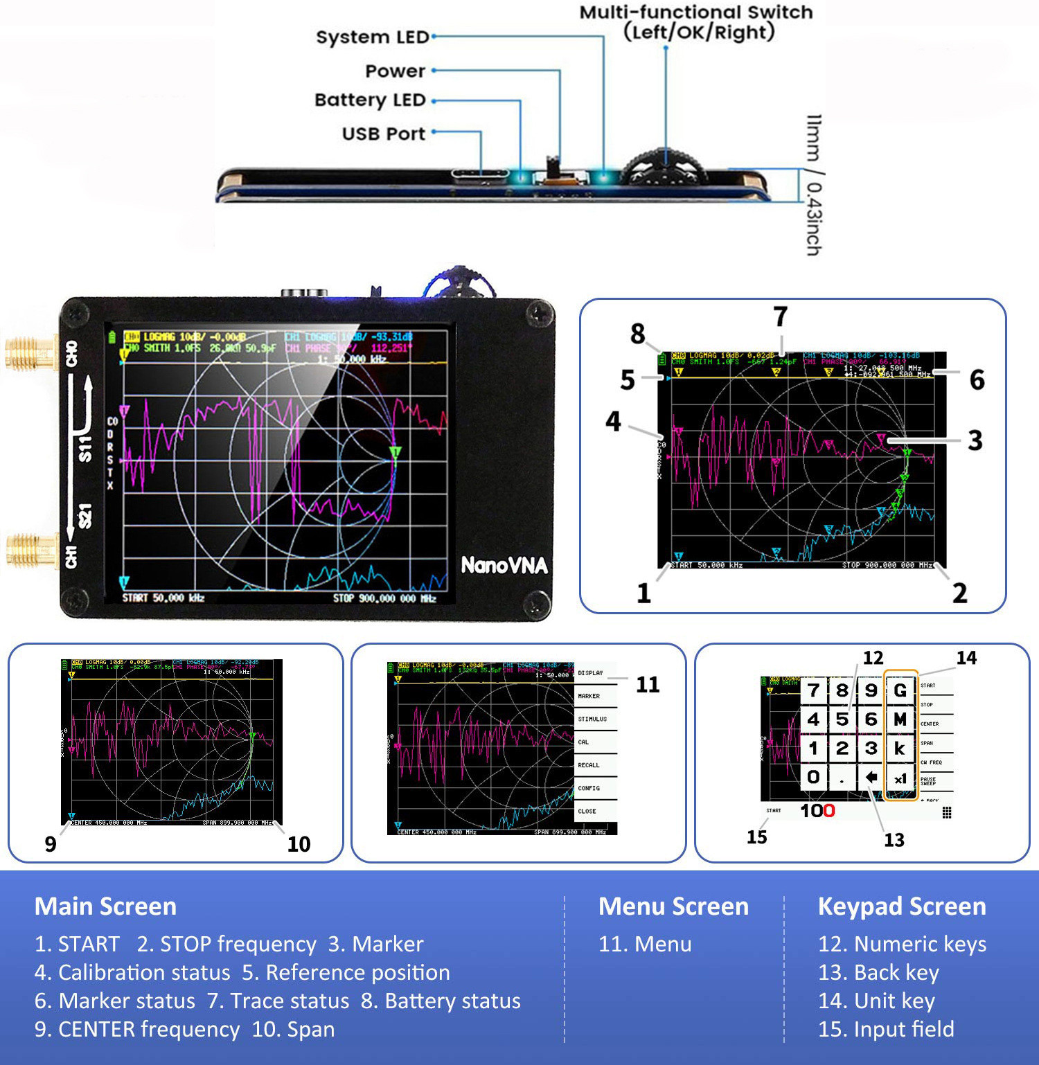 NanoVNA NanoVNA-H Antenna Vector Network Analyzer MF HF VHF UHF