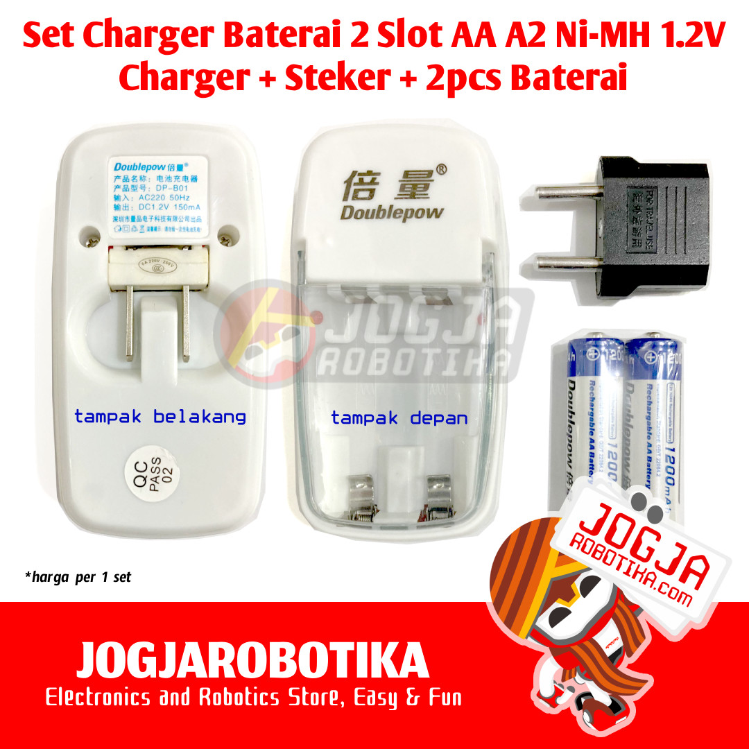 SET CHARGER BATERAI 2 SLOT AA/AAA NI-MH NI-CD - CHARGER+BATERAI+STEKER