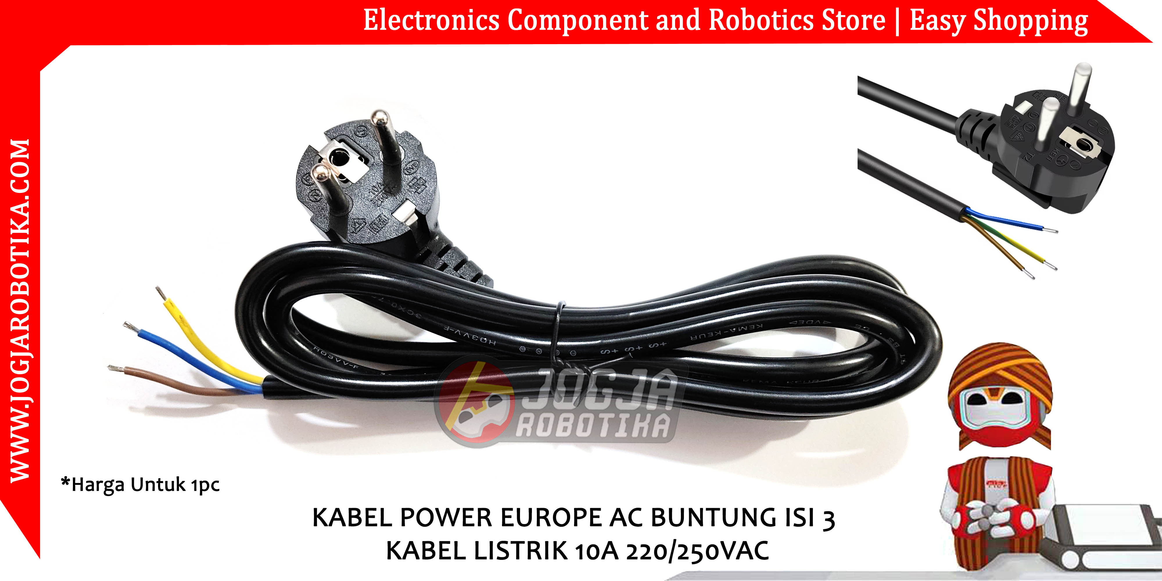 KABEL POWER EUROPE AC BUNTUNG ISI 3 KABEL LISTRIK 10A 220/250VAC