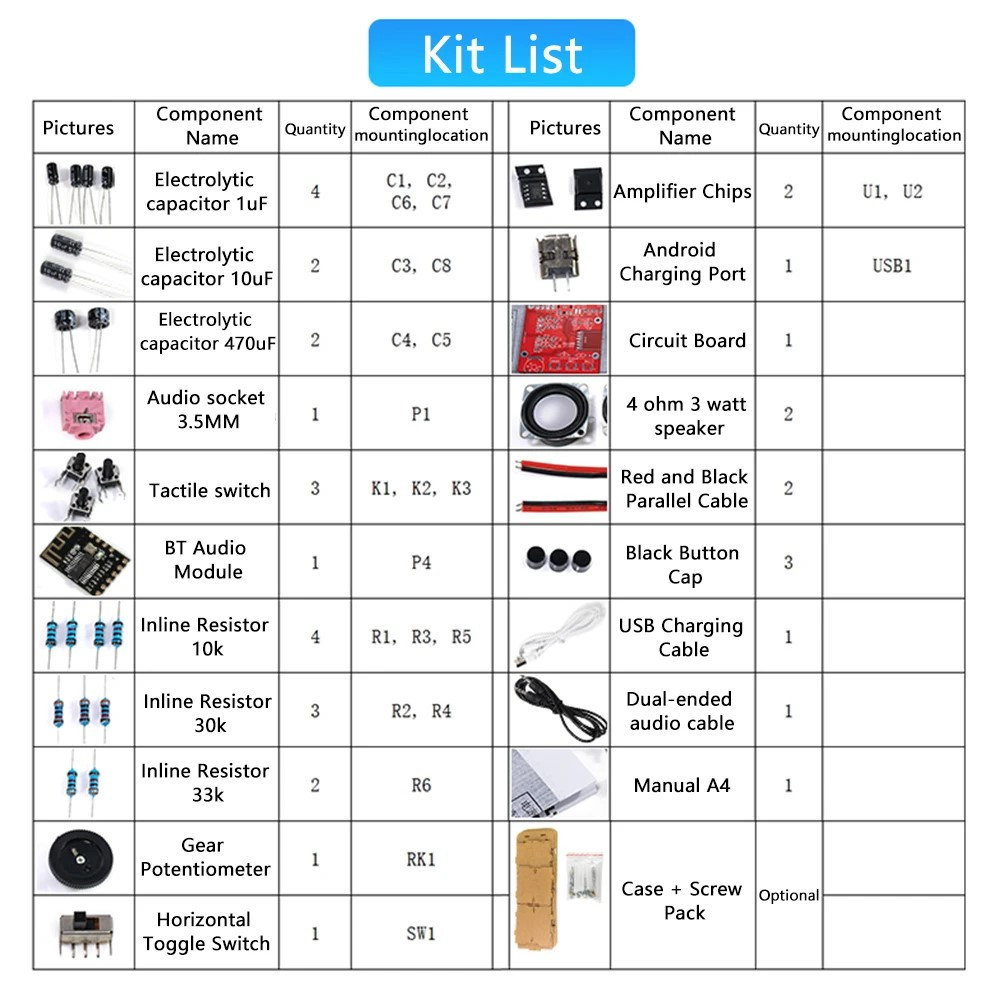 HU-055 DIY Stereo Bluetooth Amplifier Audio Speaker Kit with Case