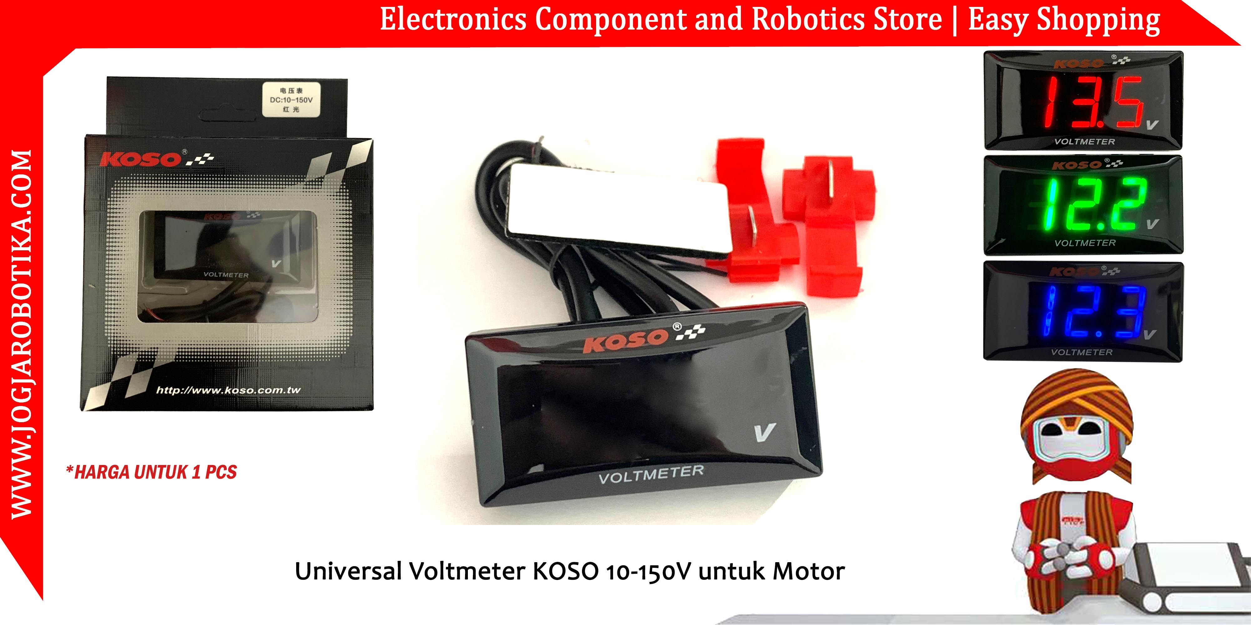 Universal Voltmeter Digital KOSO 10-150V untuk Motor - Hijau