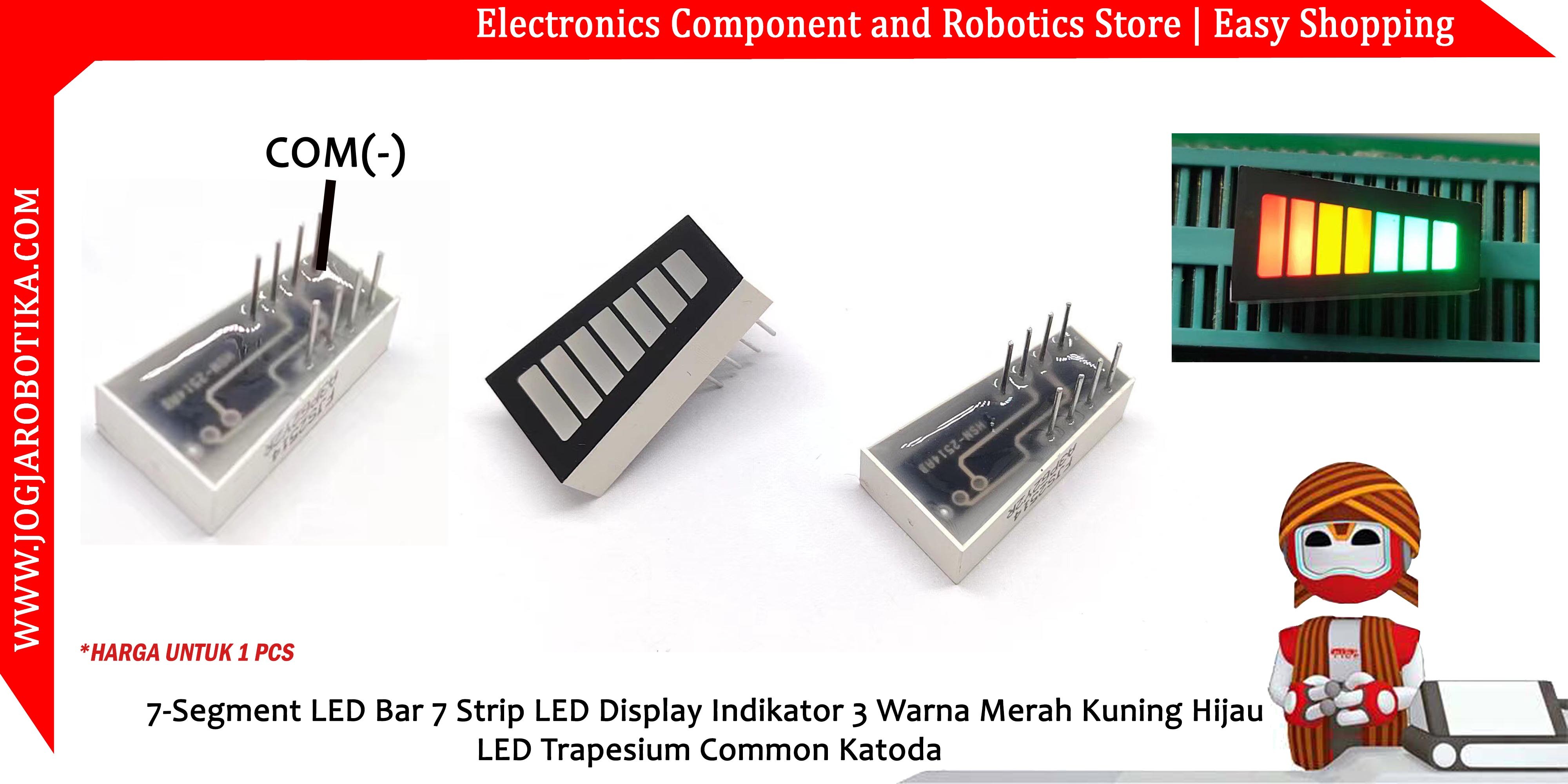 7-Segment LED Bar 7 Strip LED Display Indikator 3 Warna Merah Kuning Hijau  LED Trapesium Common Katoda