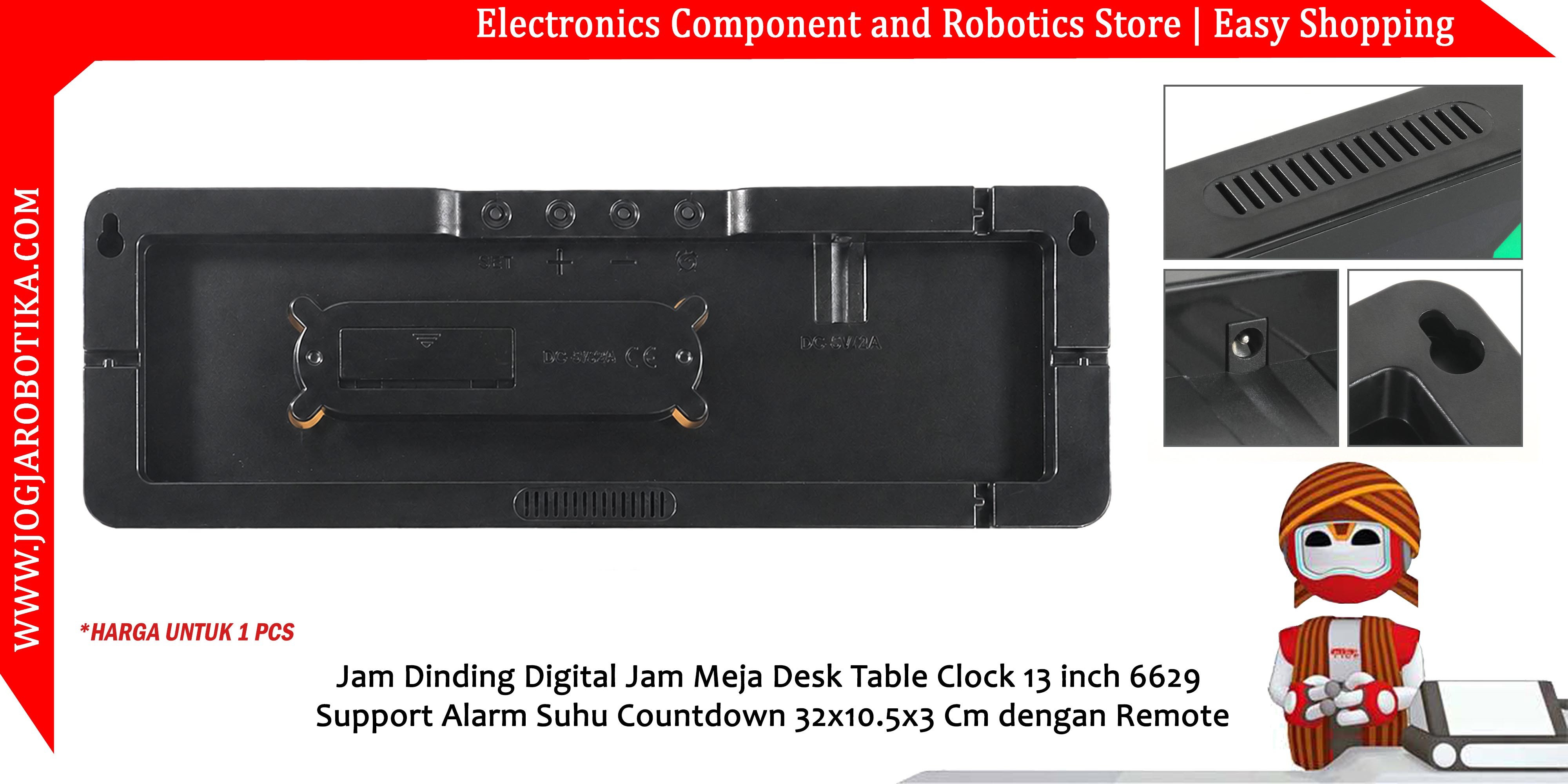 Jam Dinding Digital Jam Meja Desk Table Clock 13 inch 6629 Support Alarm Suhu Countdown 32x10.5x3 Cm dengan Remote
