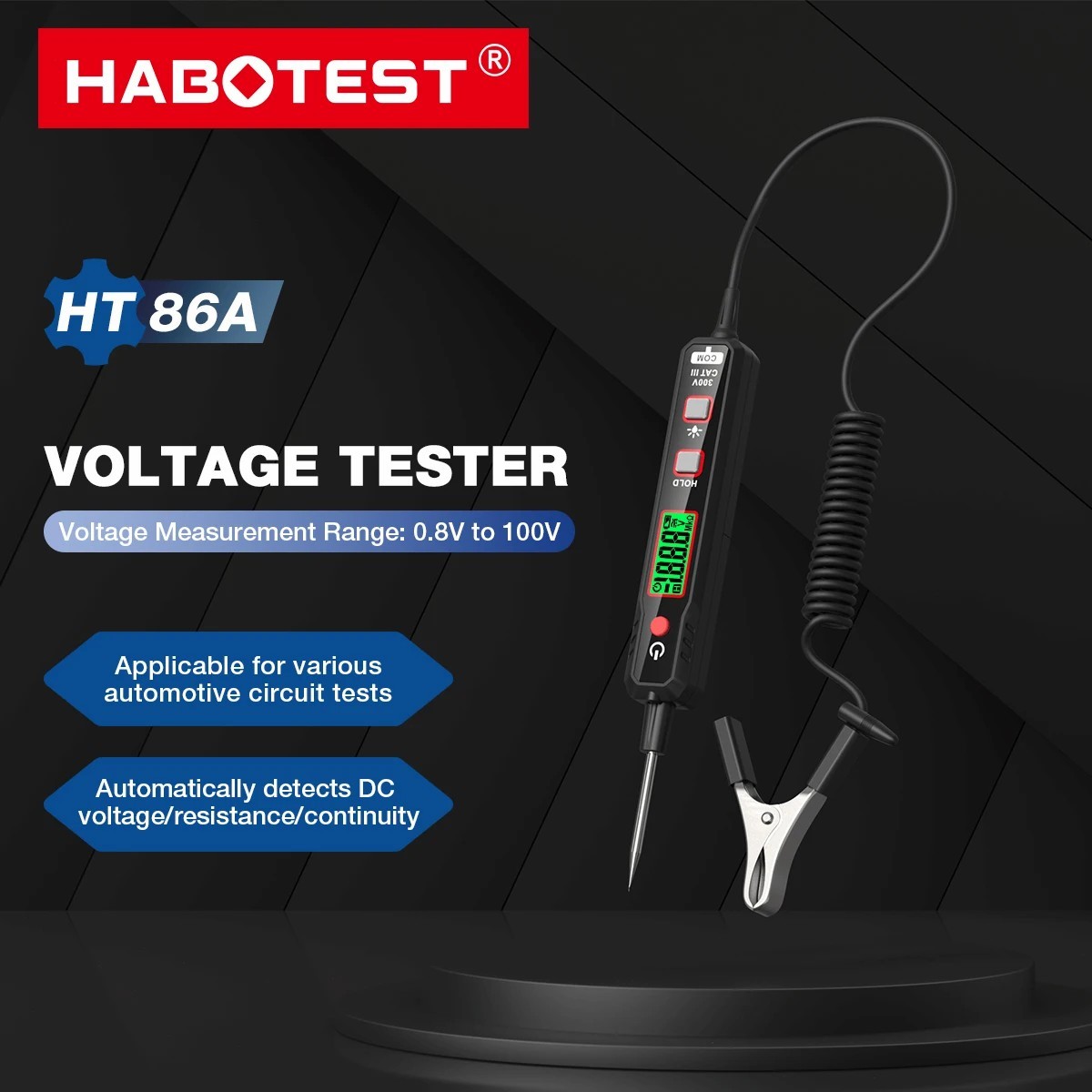 Habotest HT86A Tespen DC Voltmeter Resistance Meter Digital Tester Untuk Mobil Motor Test Pen Cable Tester