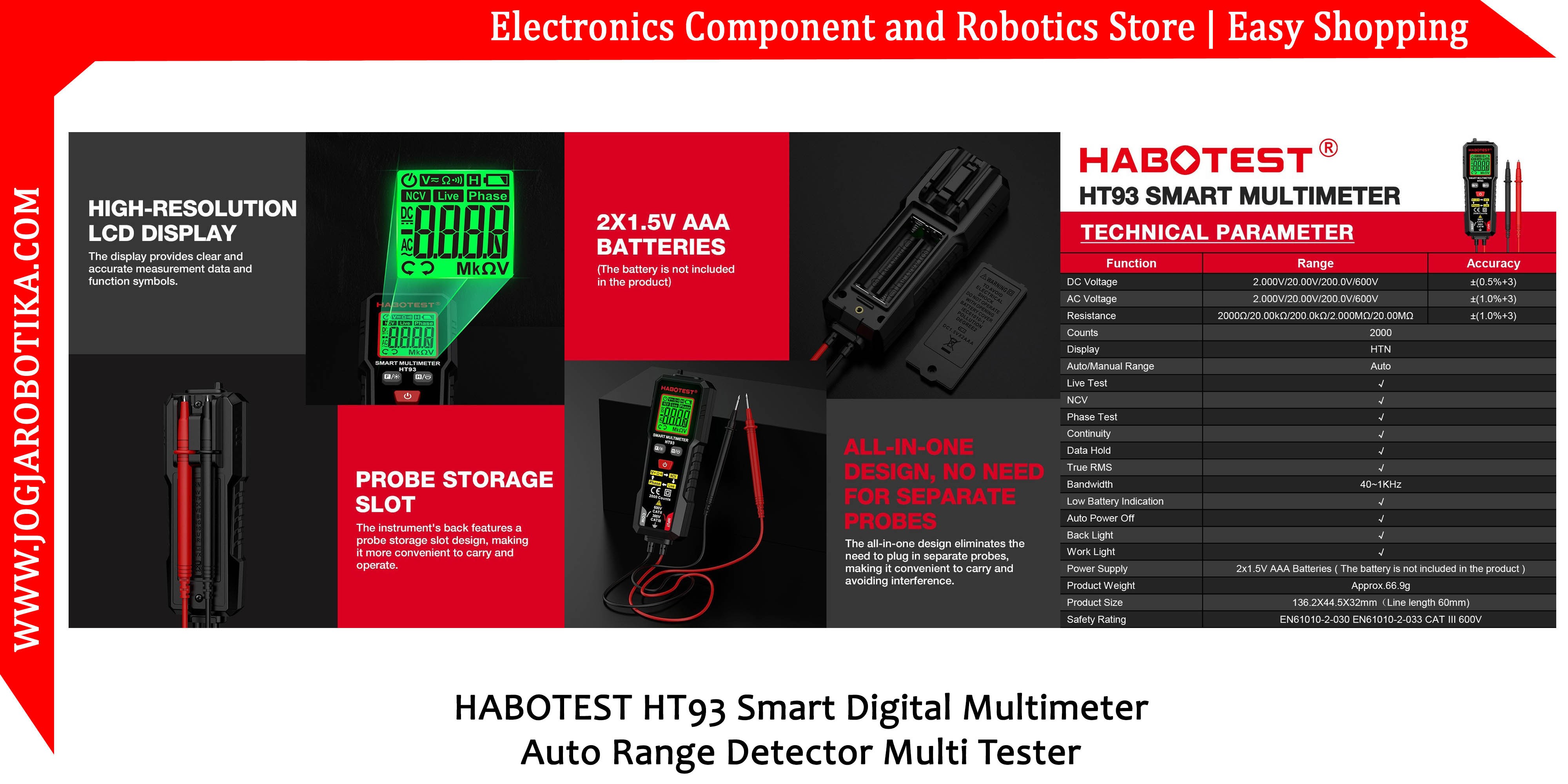 HABOTEST HT93 Smart Digital Multimeter Auto Range Detector Multi Tester