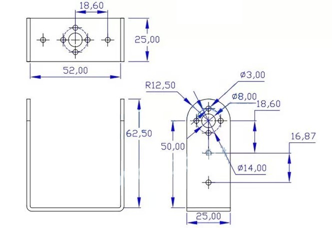 Long U-Shaped Bracket Robot PTZ Steering Gear