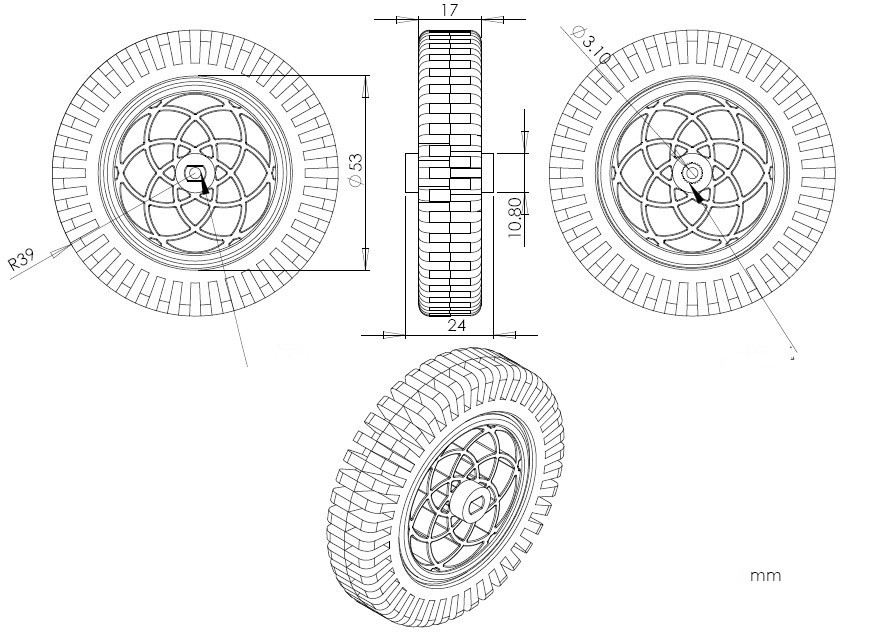 Roda 78MM Dual Shaft