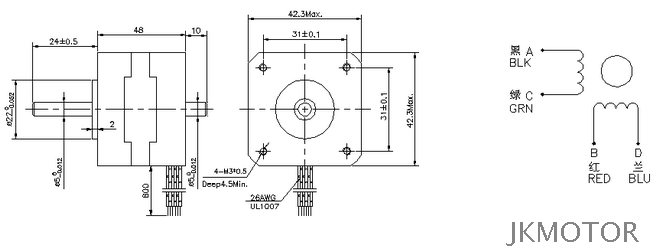 1.8° 48mm NEMA 17 2 Phase Hybird Stepper Motor JK42HS48-1684B Double Shaft