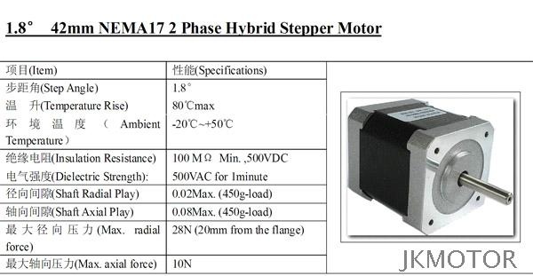 1.8° 48mm NEMA 17 2 Phase Hybird Stepper Motor JK42HS48-1684B Double Shaft