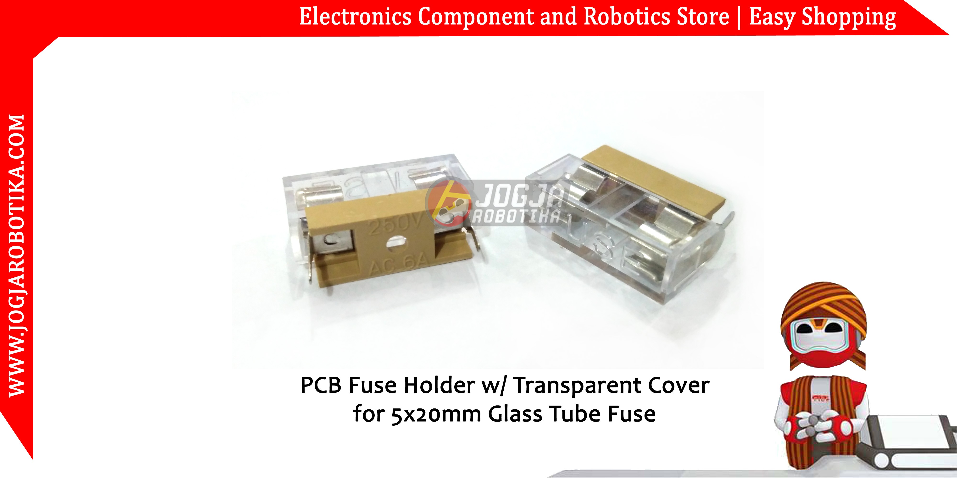 PCB Fuse Holder with Transparent Cover for 5x20mm Glass Tube Fuse