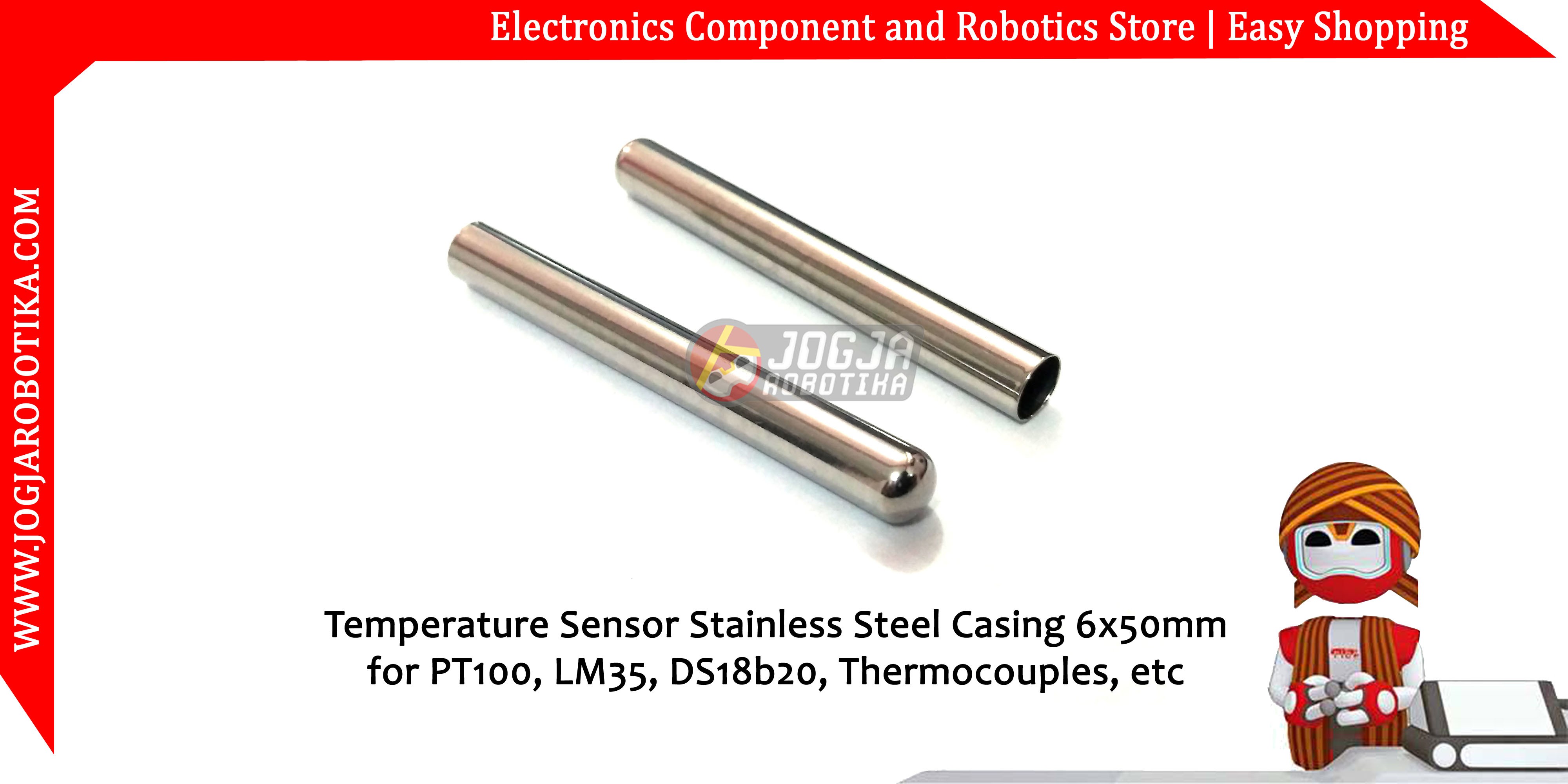 Temperature Sensor Stainless Steel Casing 6x50mm for PT100,LM35, DS18B20, Thermocouple