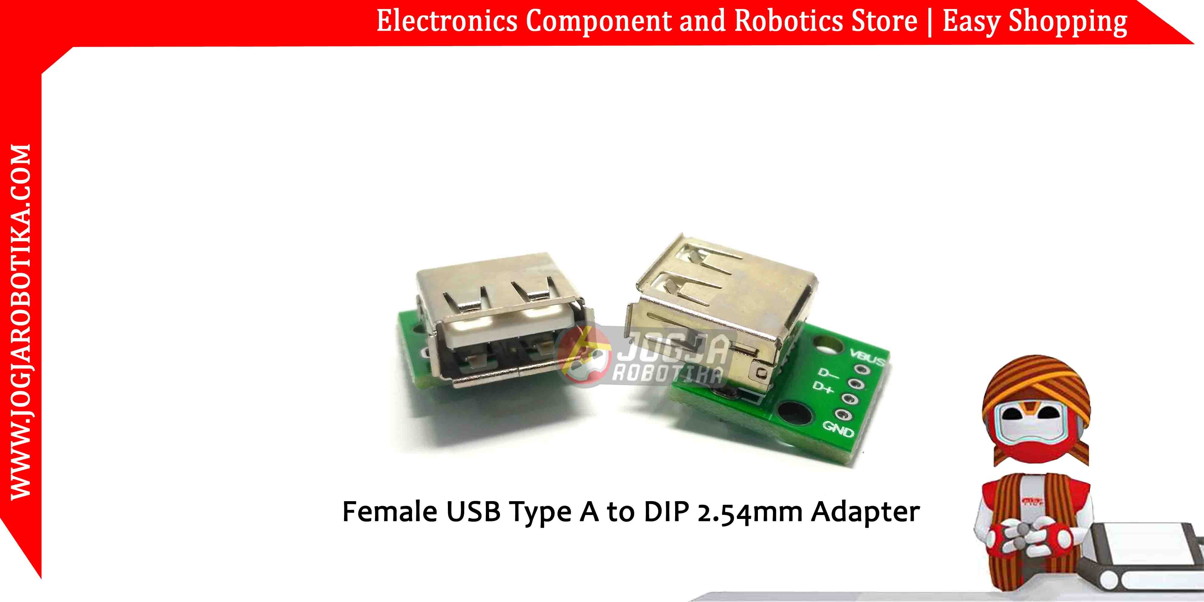 Female USB Type A to DIP 2.54mm Adapter