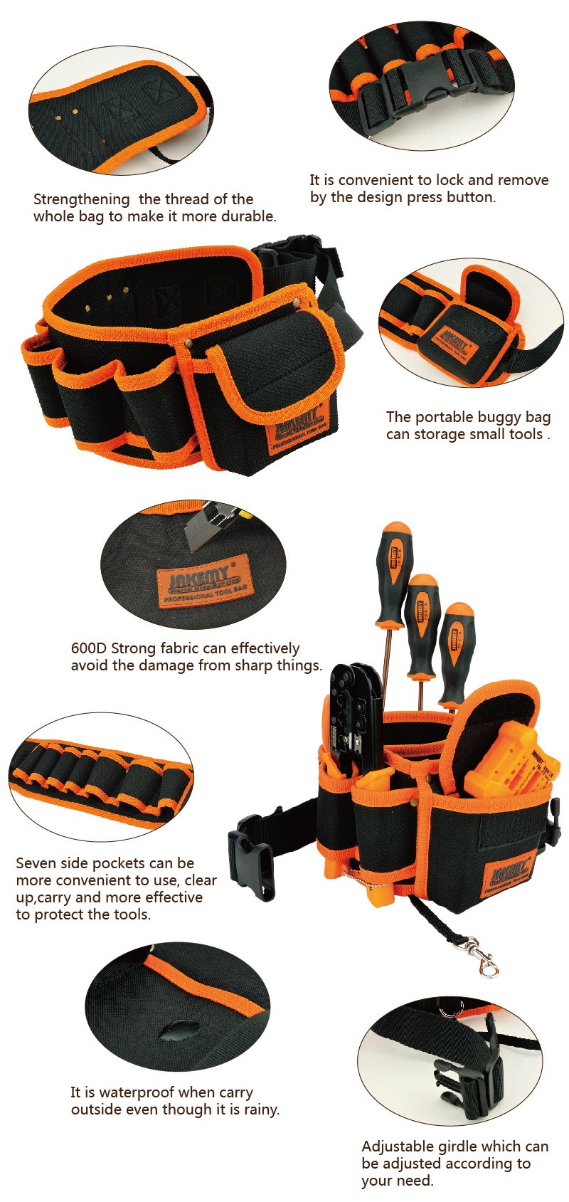 Tas Pinggang Jakemy Synthetic Leather Tool Storage Waist Bag with Strap - JM-B04