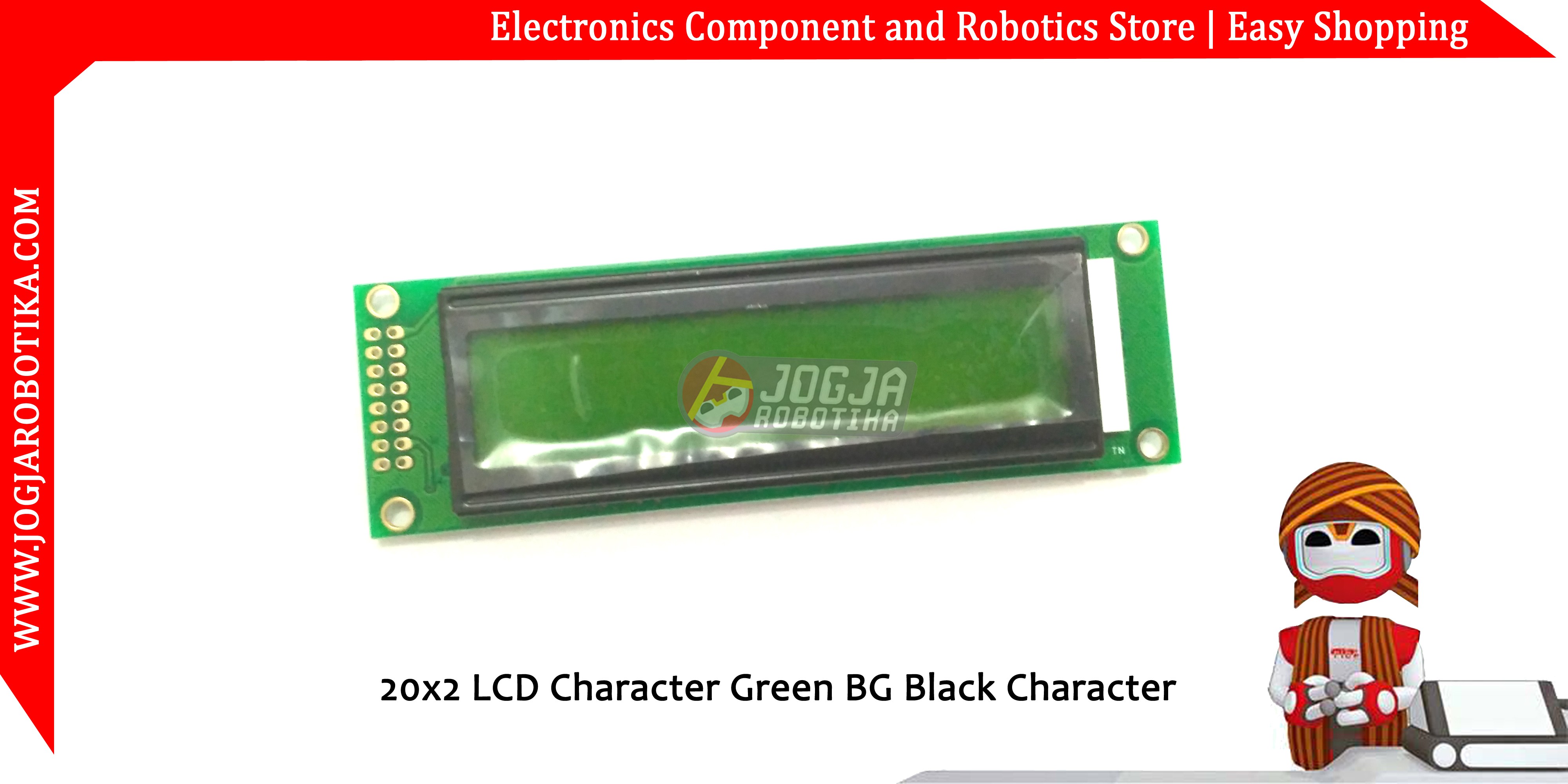 20x2 LCD Character Green BG Black Character