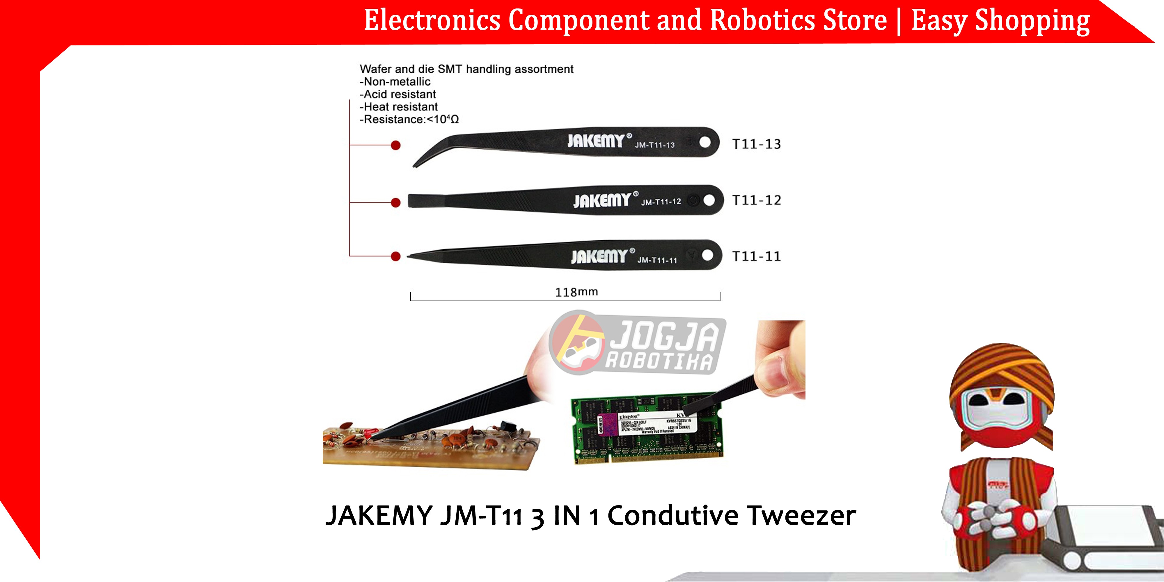 JAKEMY JM-T11 3 IN 1 Condutive Tweezer