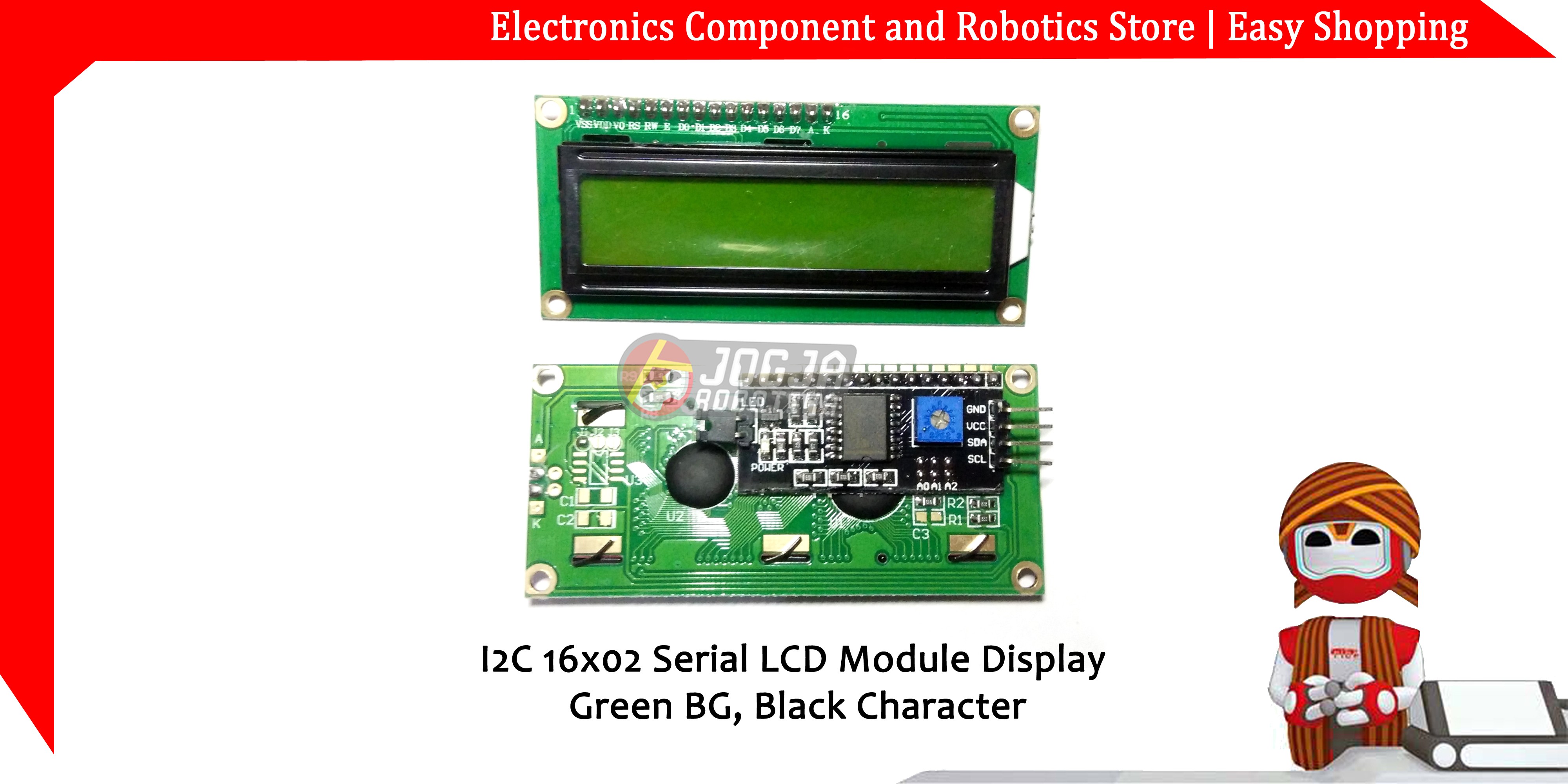 I2C 16x02 16x2 Serial LCD Module Display Green BG Black Character