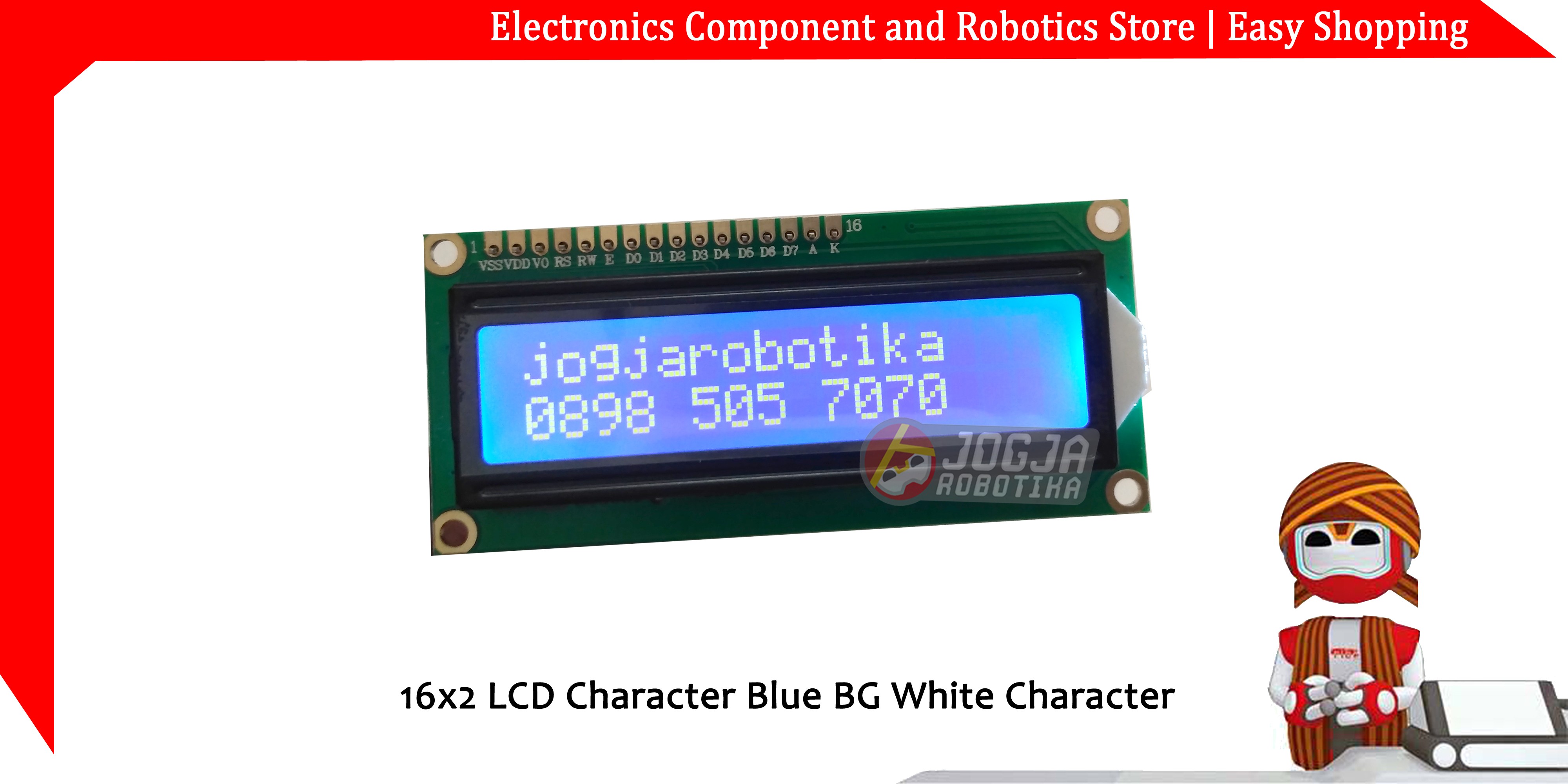16x2 LCD Character Blue BG White Character