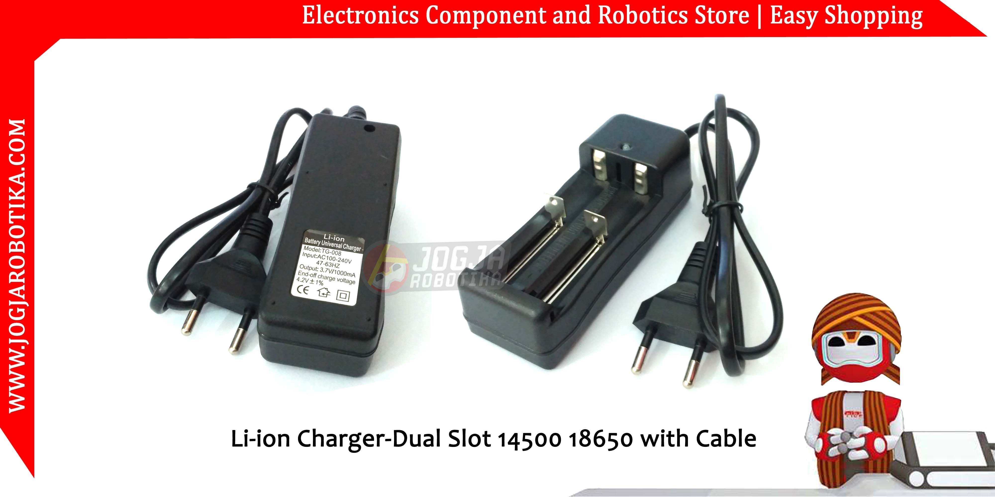 Li-ion Charger-Dual Slot 14500 18650 with Cable