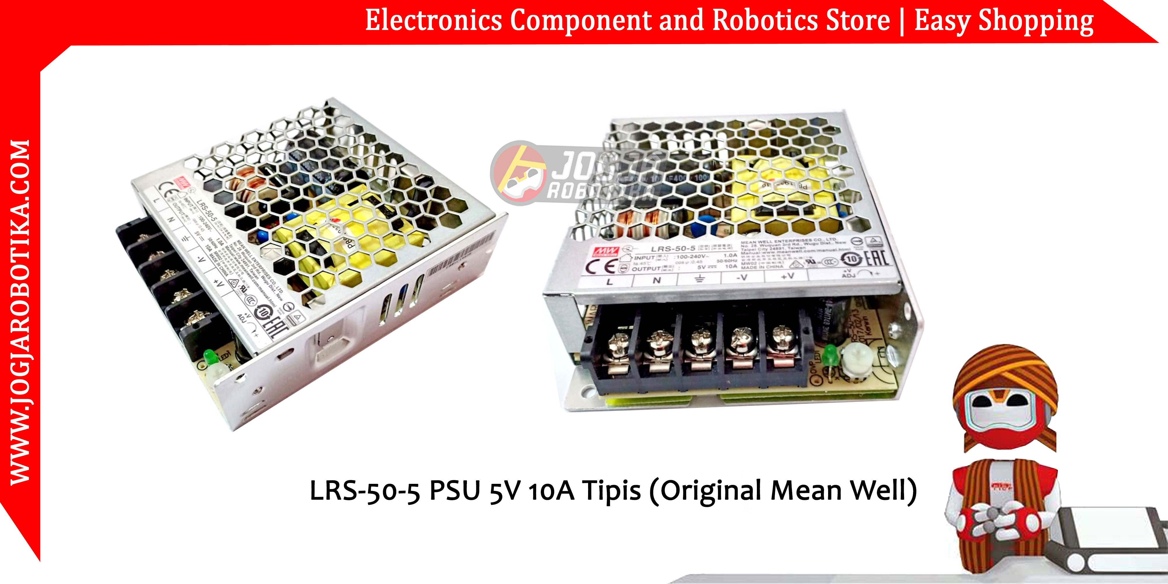 LRS-50-5 PSU 5V 10A Tipis (Original Mean Well)