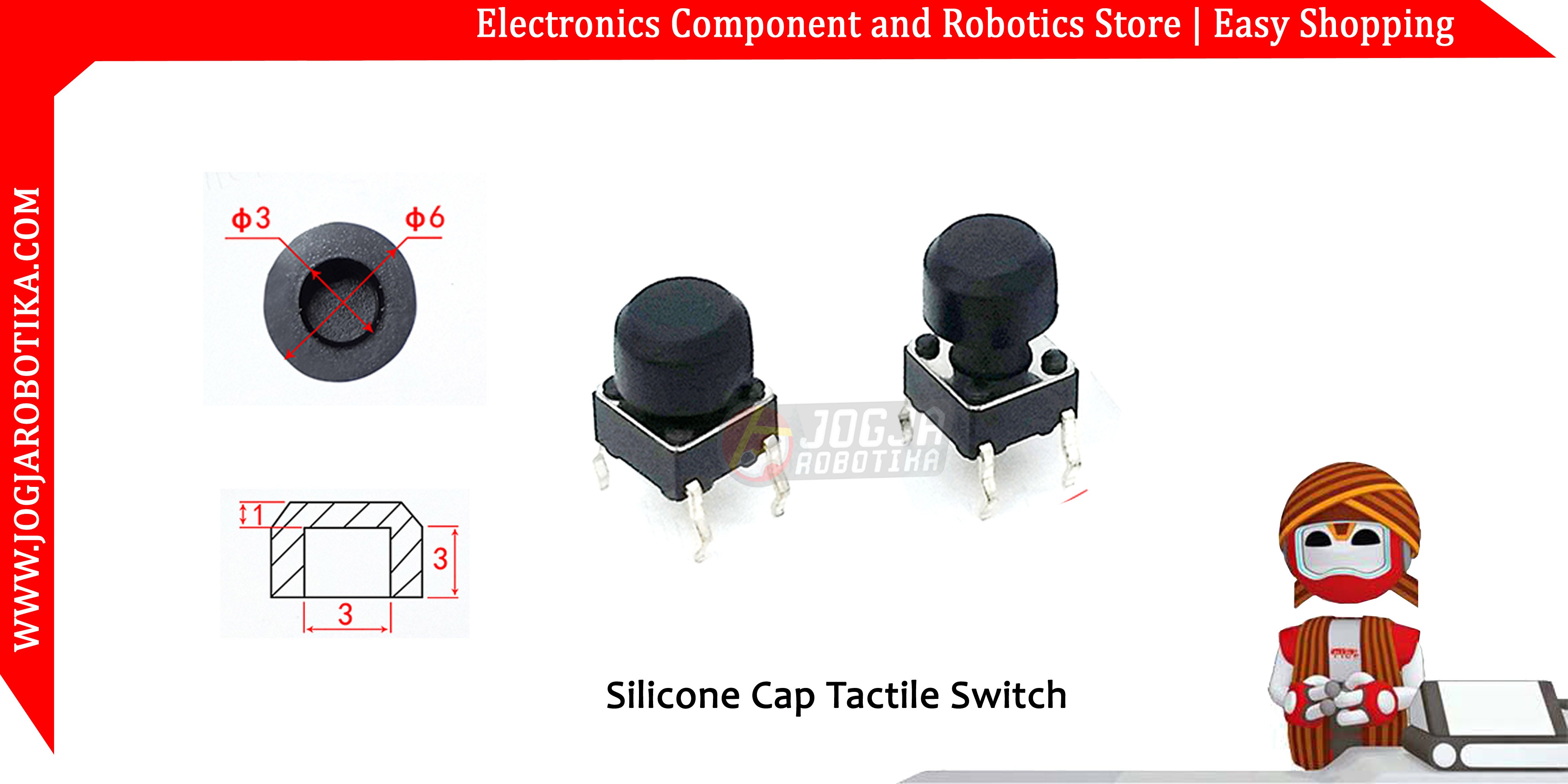 Silicone Cap Tactile Switch - Hitam