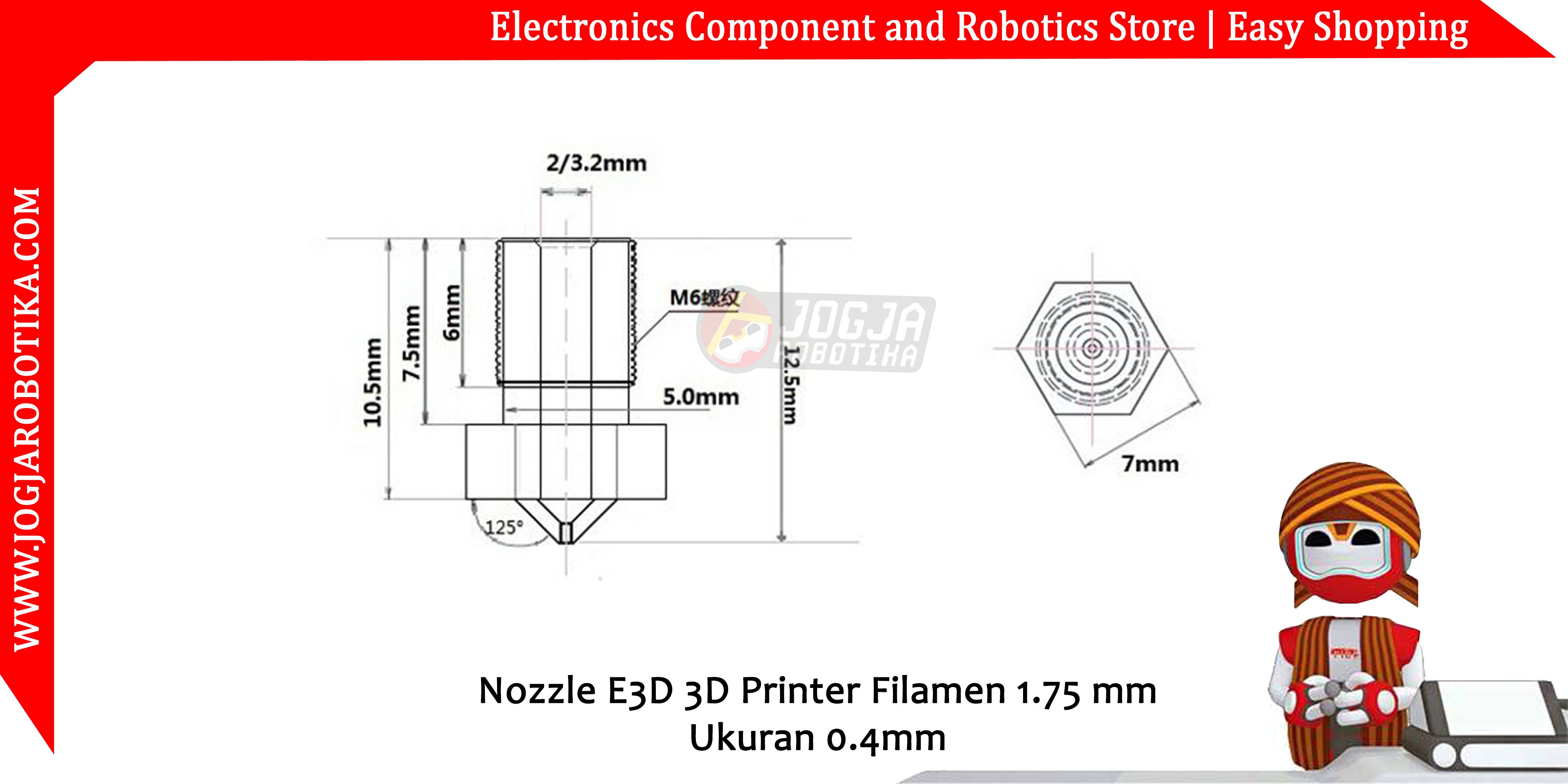 Nozzle E3D 3D Printer Filamen 1.75 mm